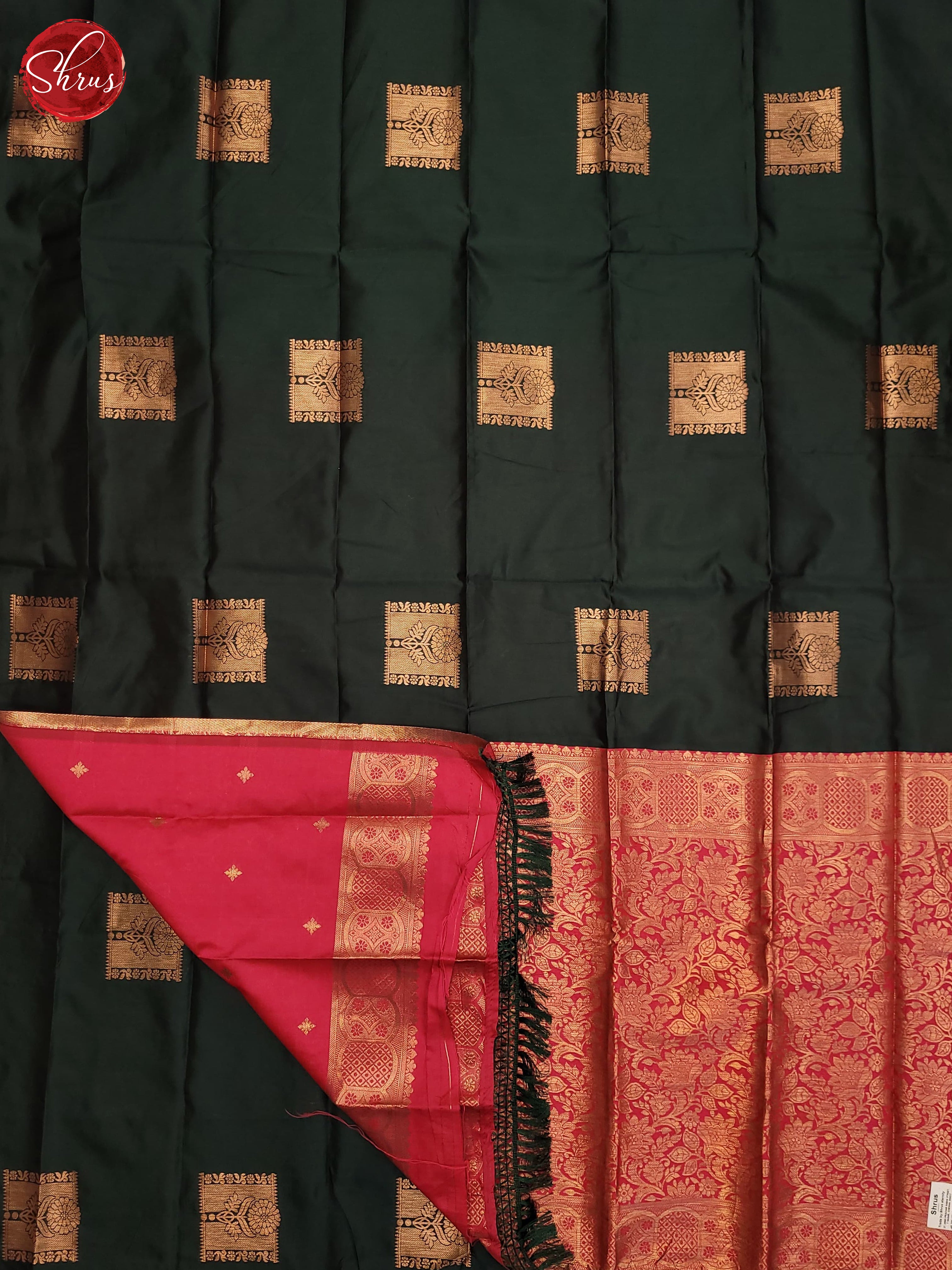 Bottle Green & Pink - Semi Softsilk Saree - Shop on ShrusEternity.com