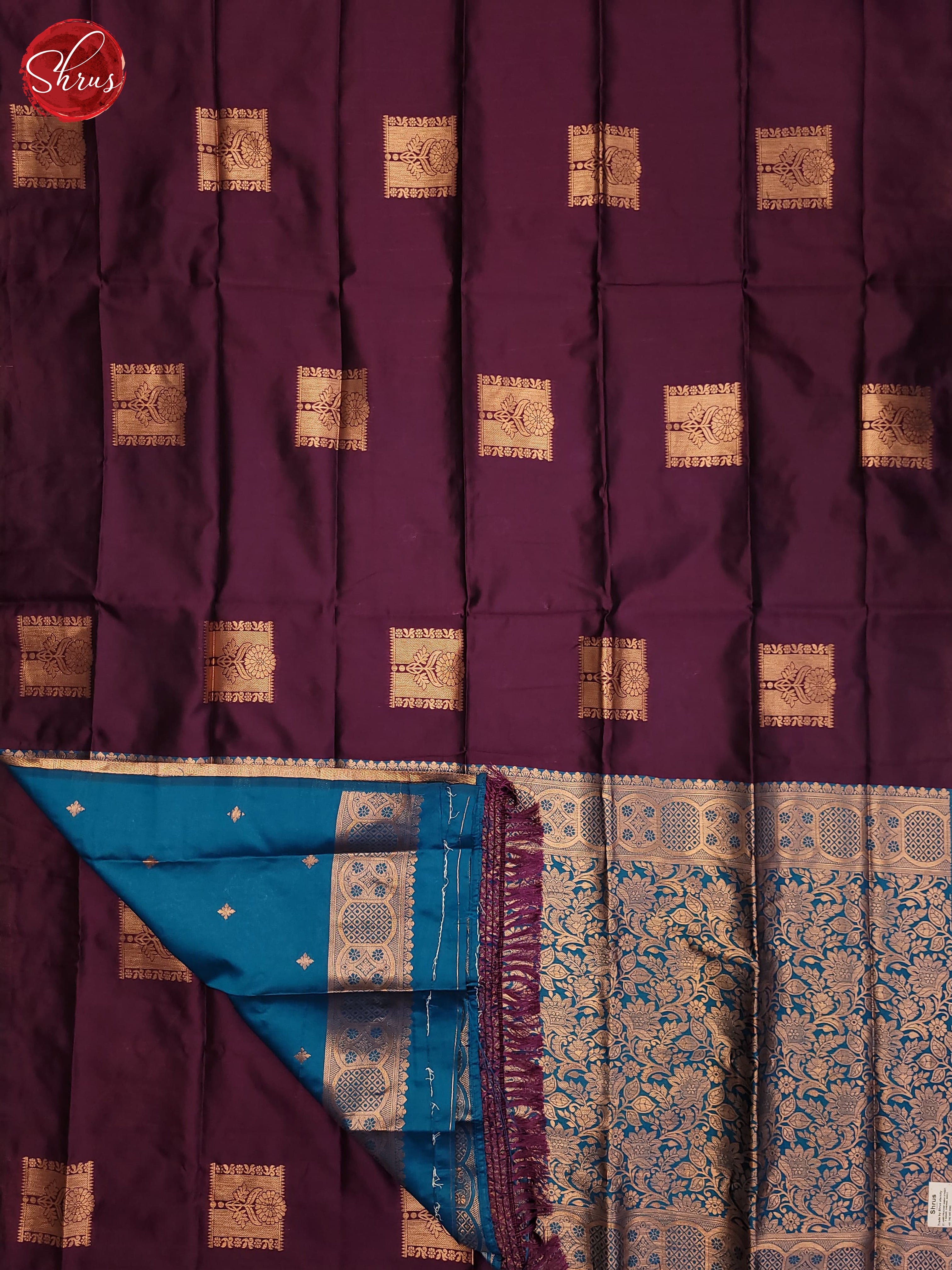 Wine & Blue - Semi Softsilk Saree - Shop on ShrusEternity.com