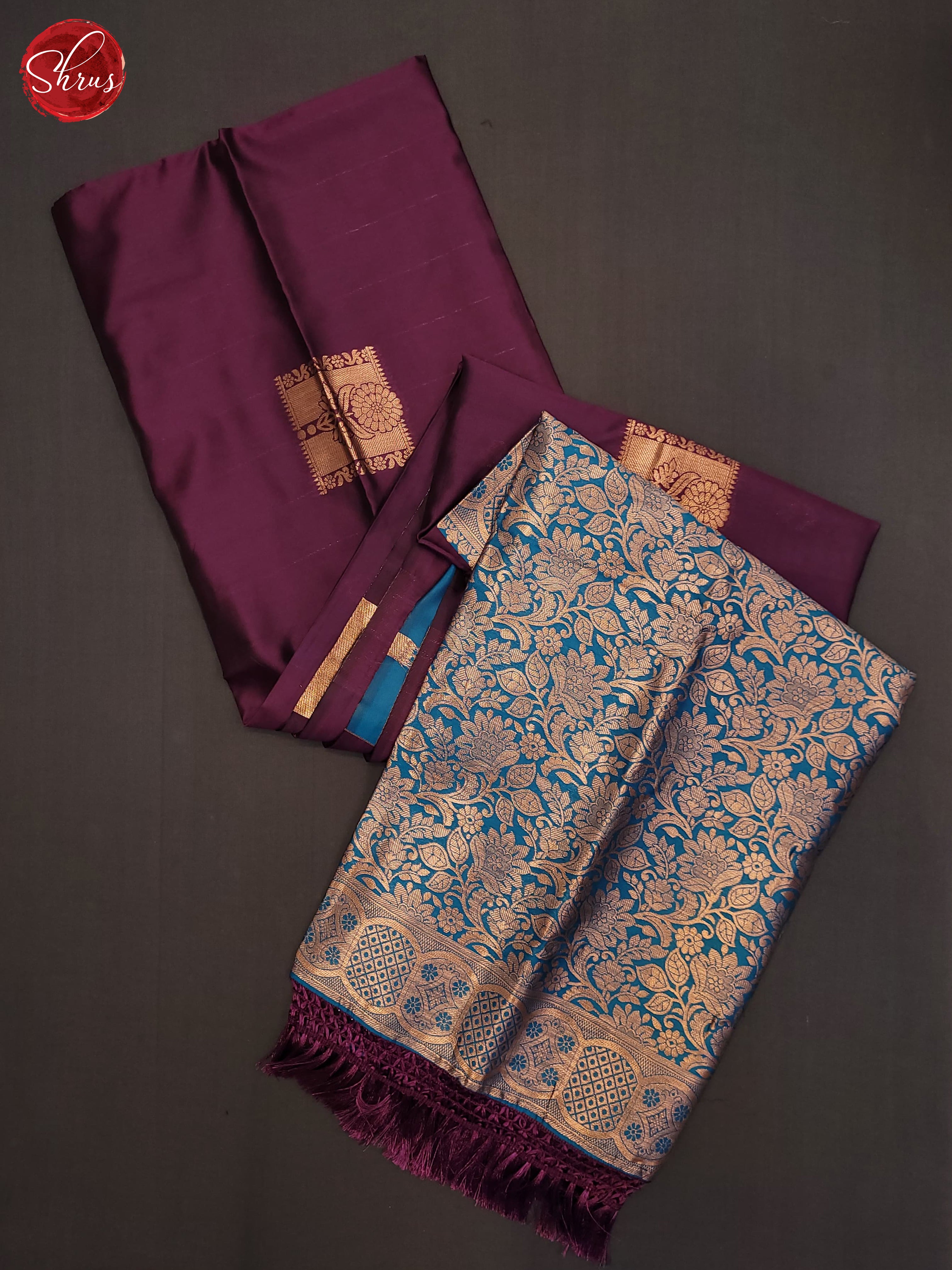 Wine & Blue - Semi Softsilk Saree - Shop on ShrusEternity.com