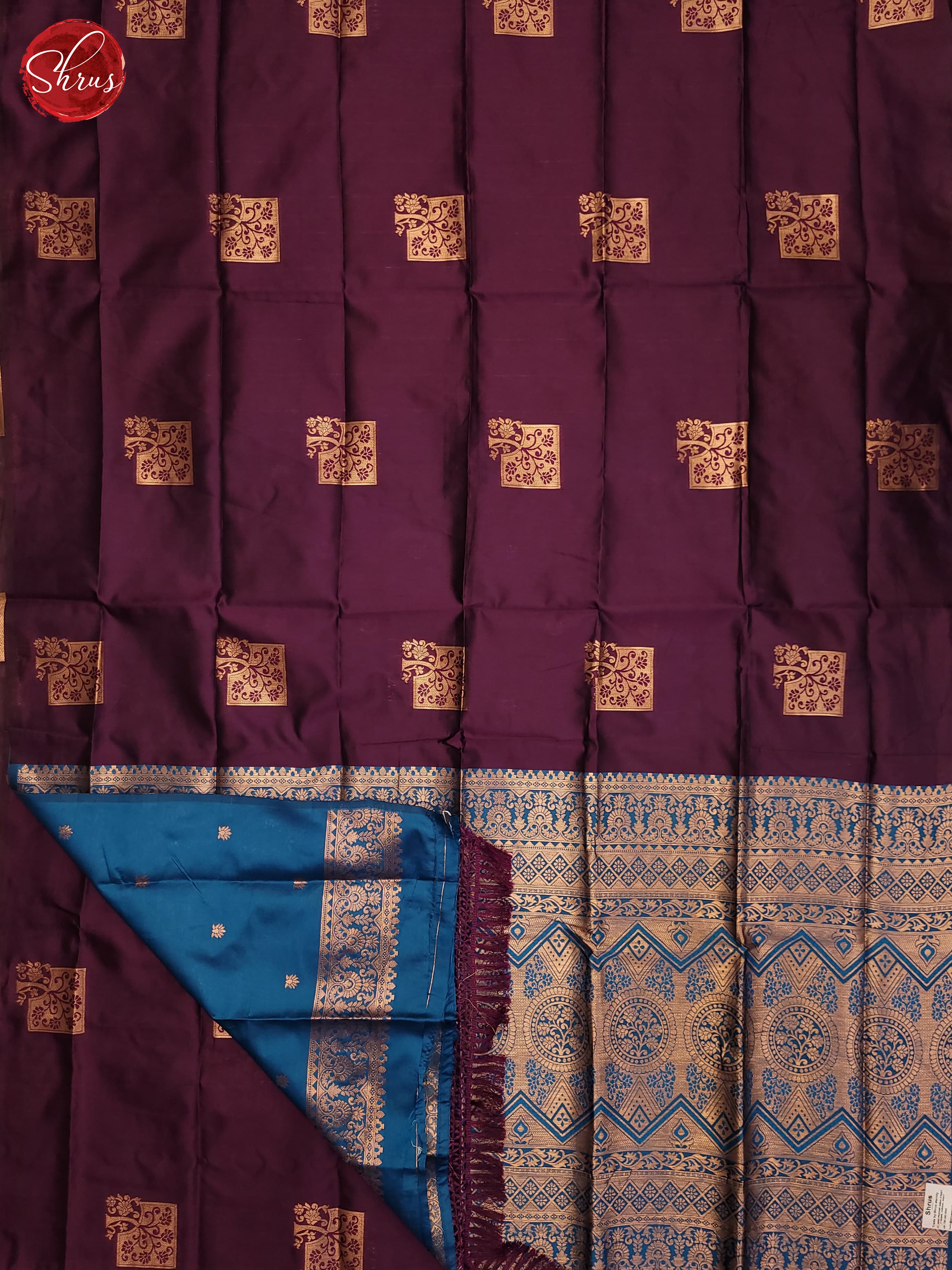 Wine & Blue Semi Softsilk Saree - Shop on ShrusEternity.com