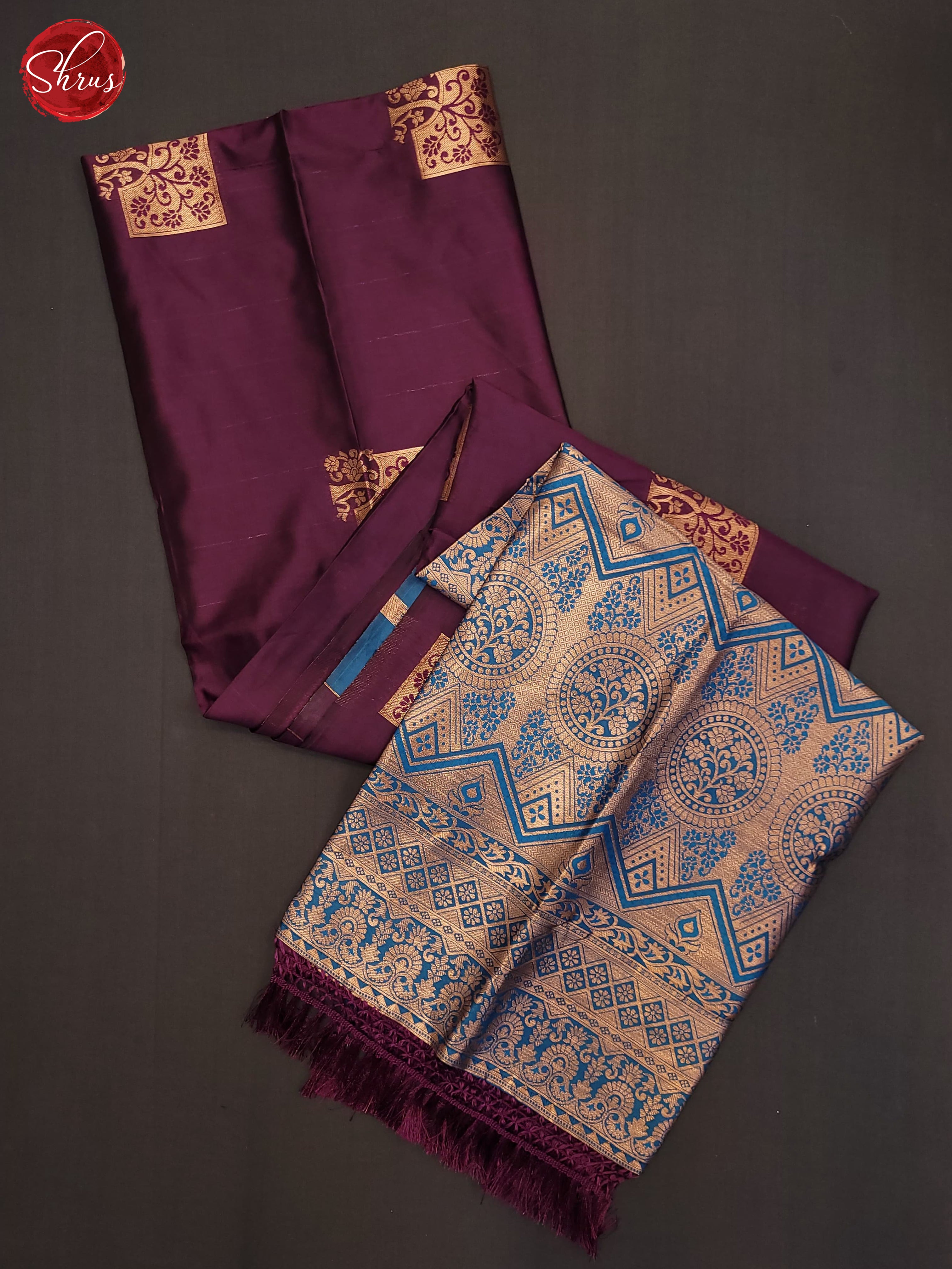 Wine & Blue Semi Softsilk Saree - Shop on ShrusEternity.com