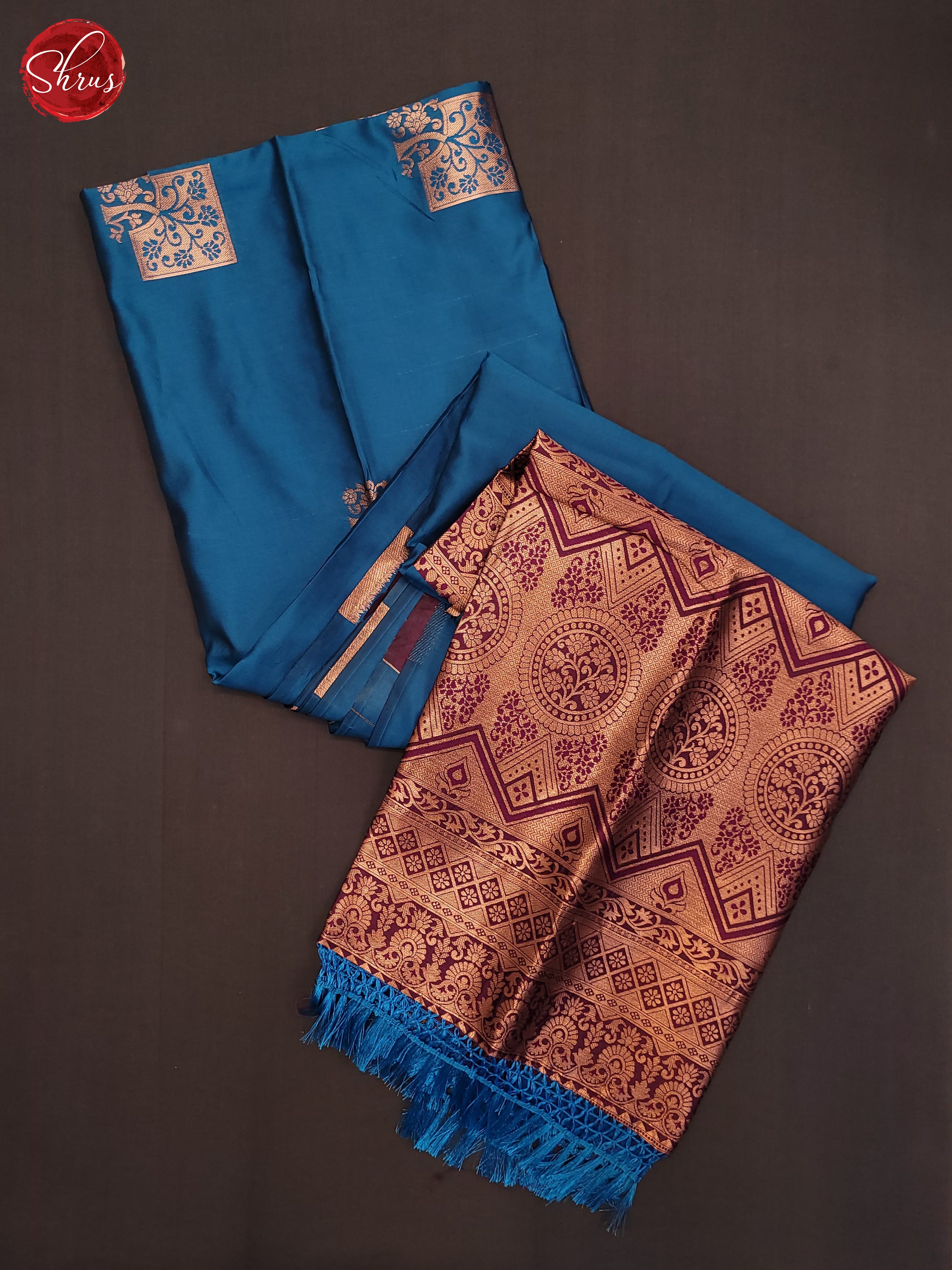 Blue & Wine - Semi Softsilk Saree - Shop on ShrusEternity.com