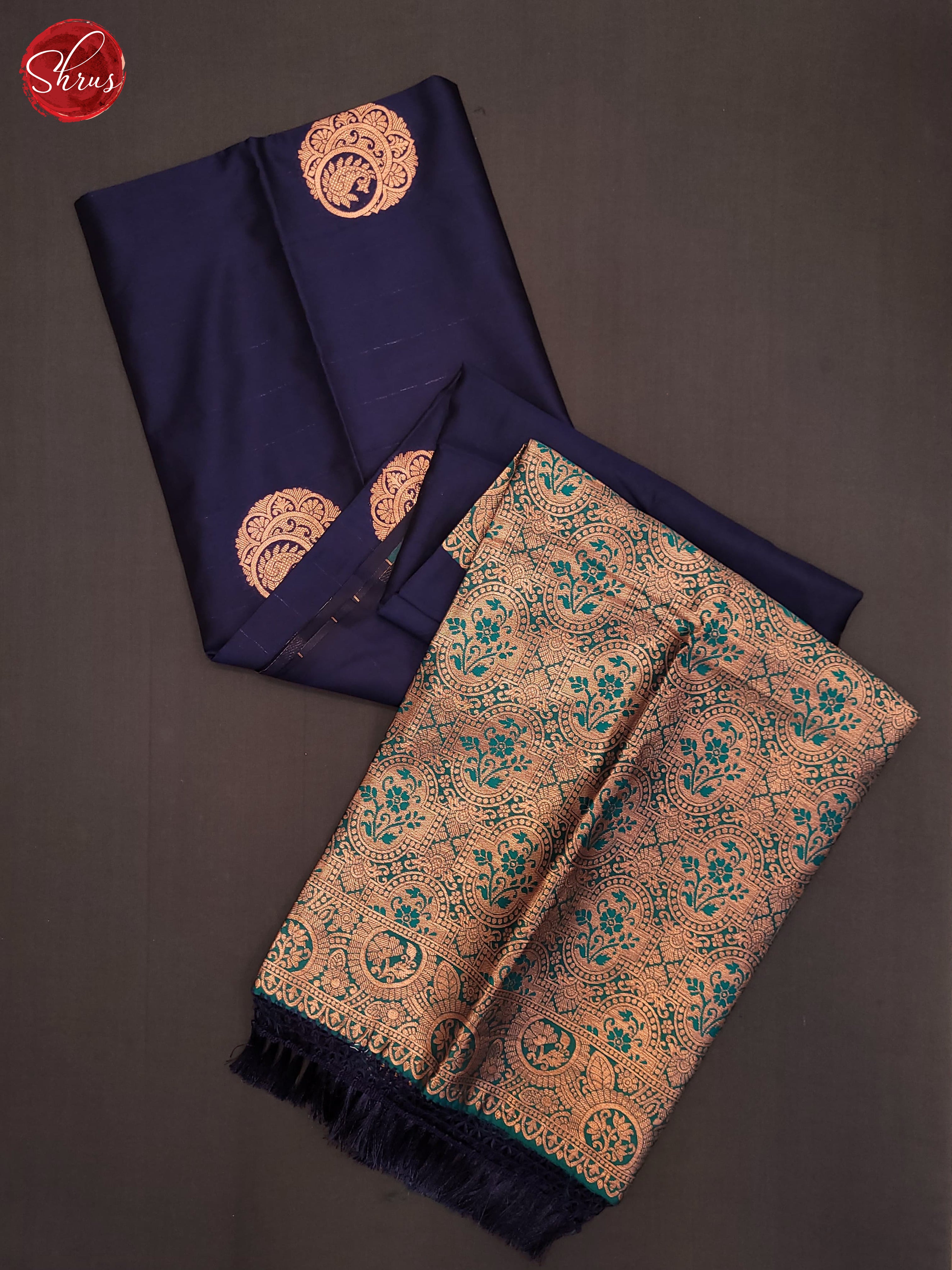 Navy Blue & Blue - Semi Softsilk Saree - Shop on ShrusEternity.com