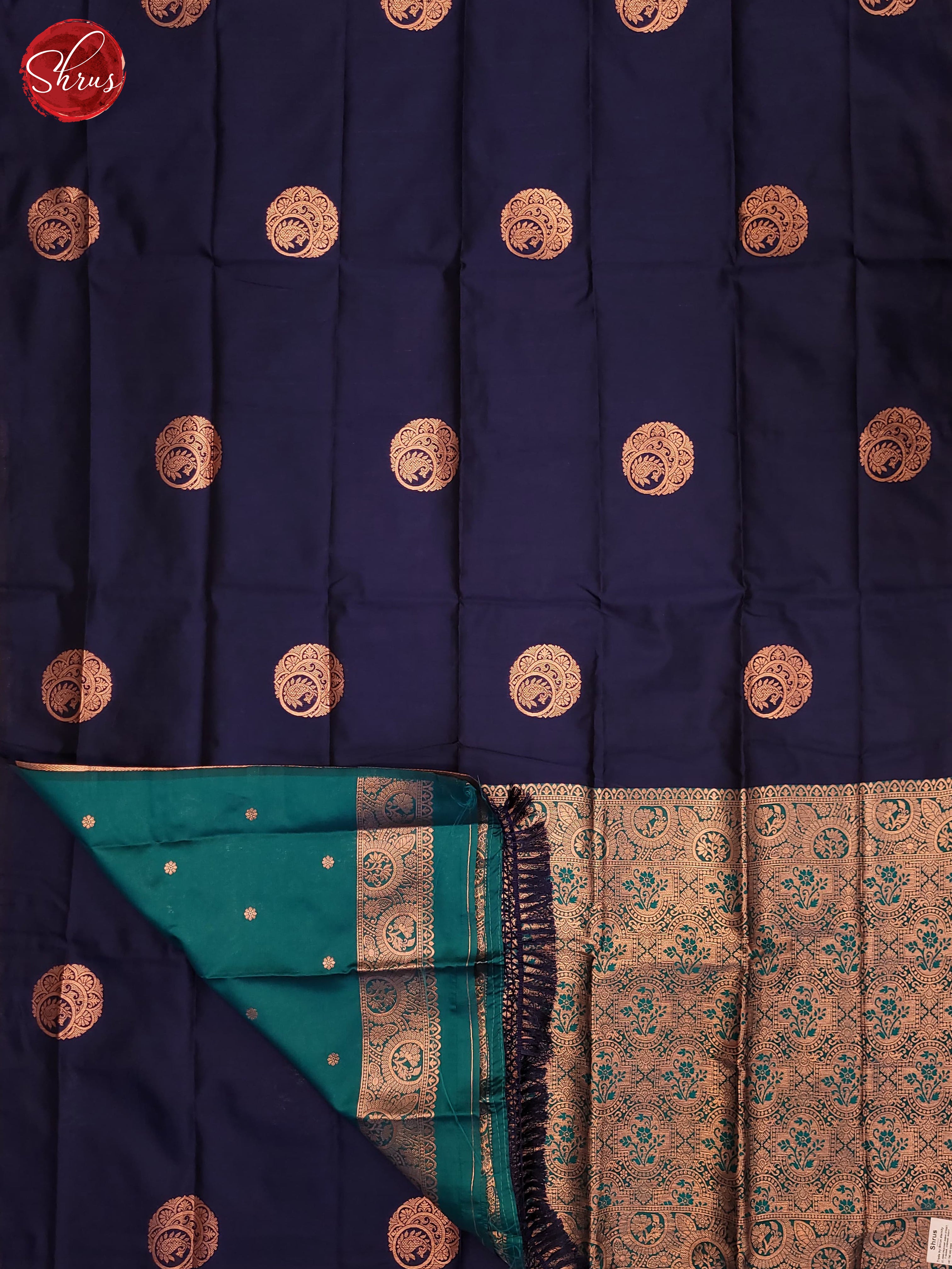 Navy Blue & Blue - Semi Softsilk Saree - Shop on ShrusEternity.com