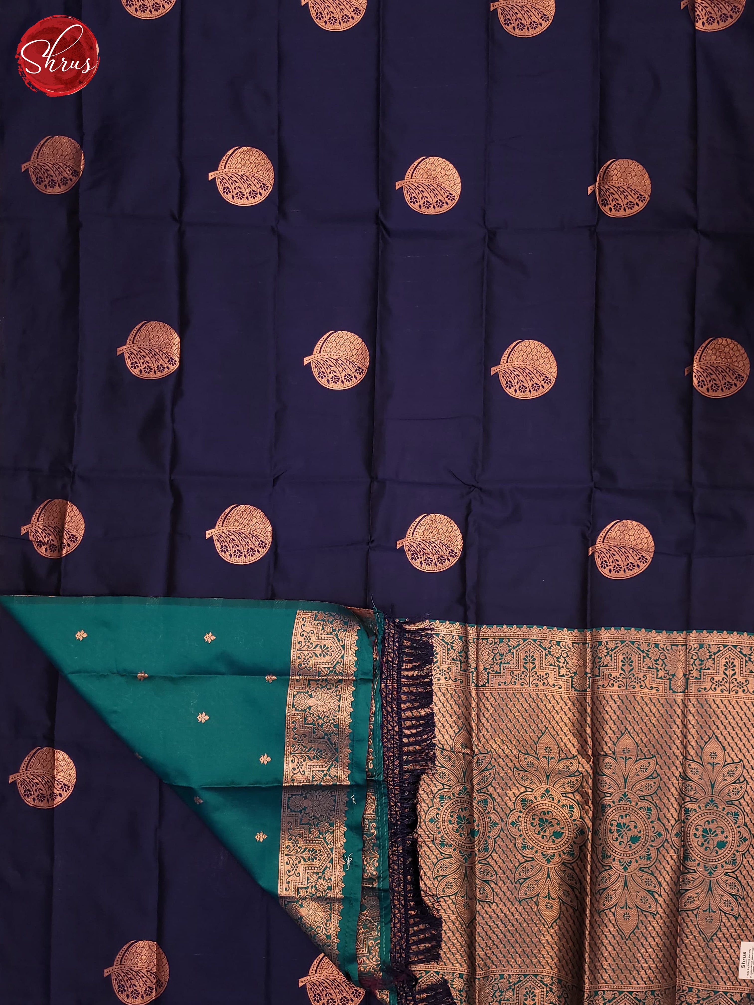 Navy Blue  & Teal- Semi Softsilk Saree - Shop on ShrusEternity.com