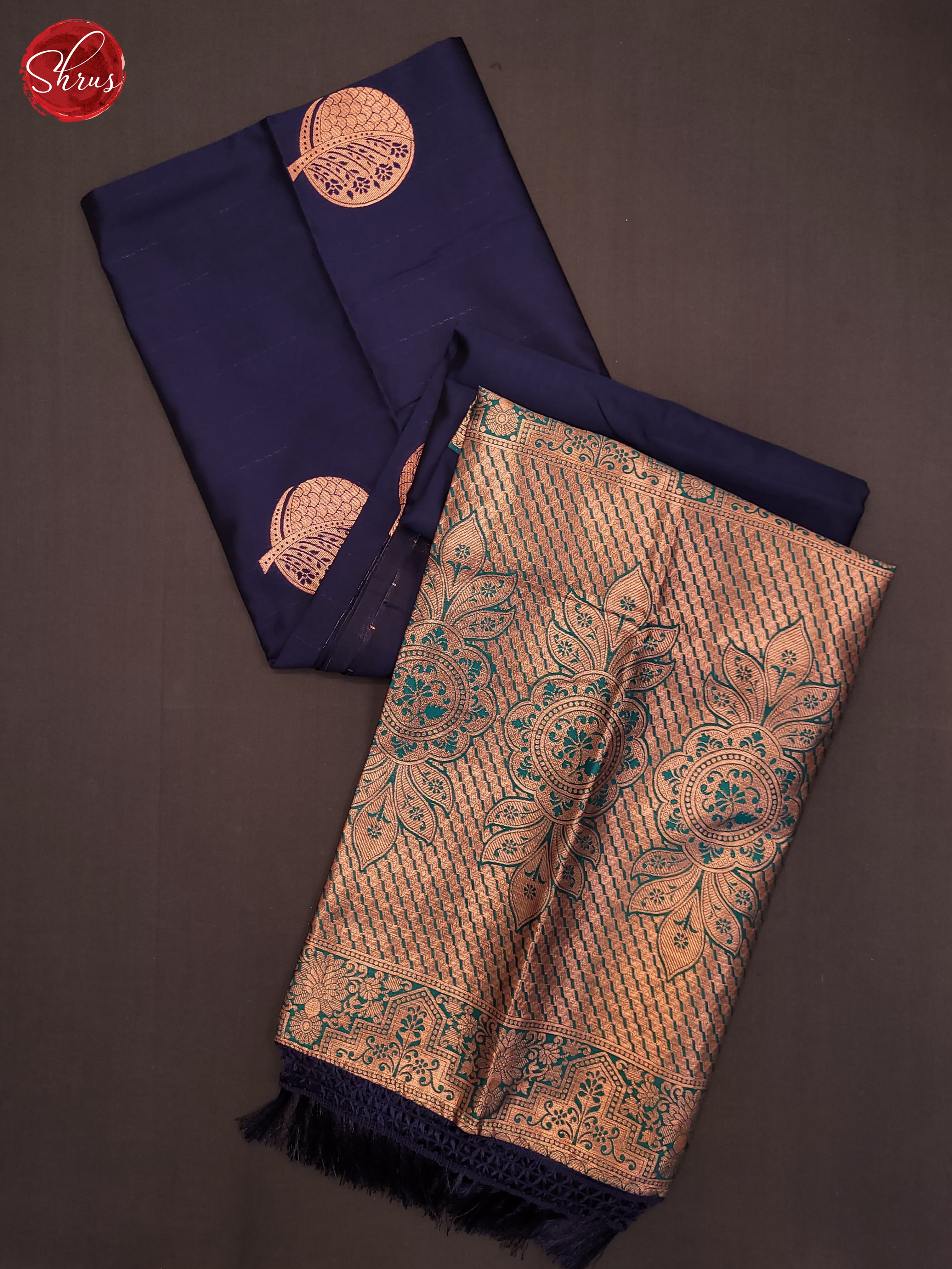 Navy Blue  & Teal- Semi Softsilk Saree - Shop on ShrusEternity.com