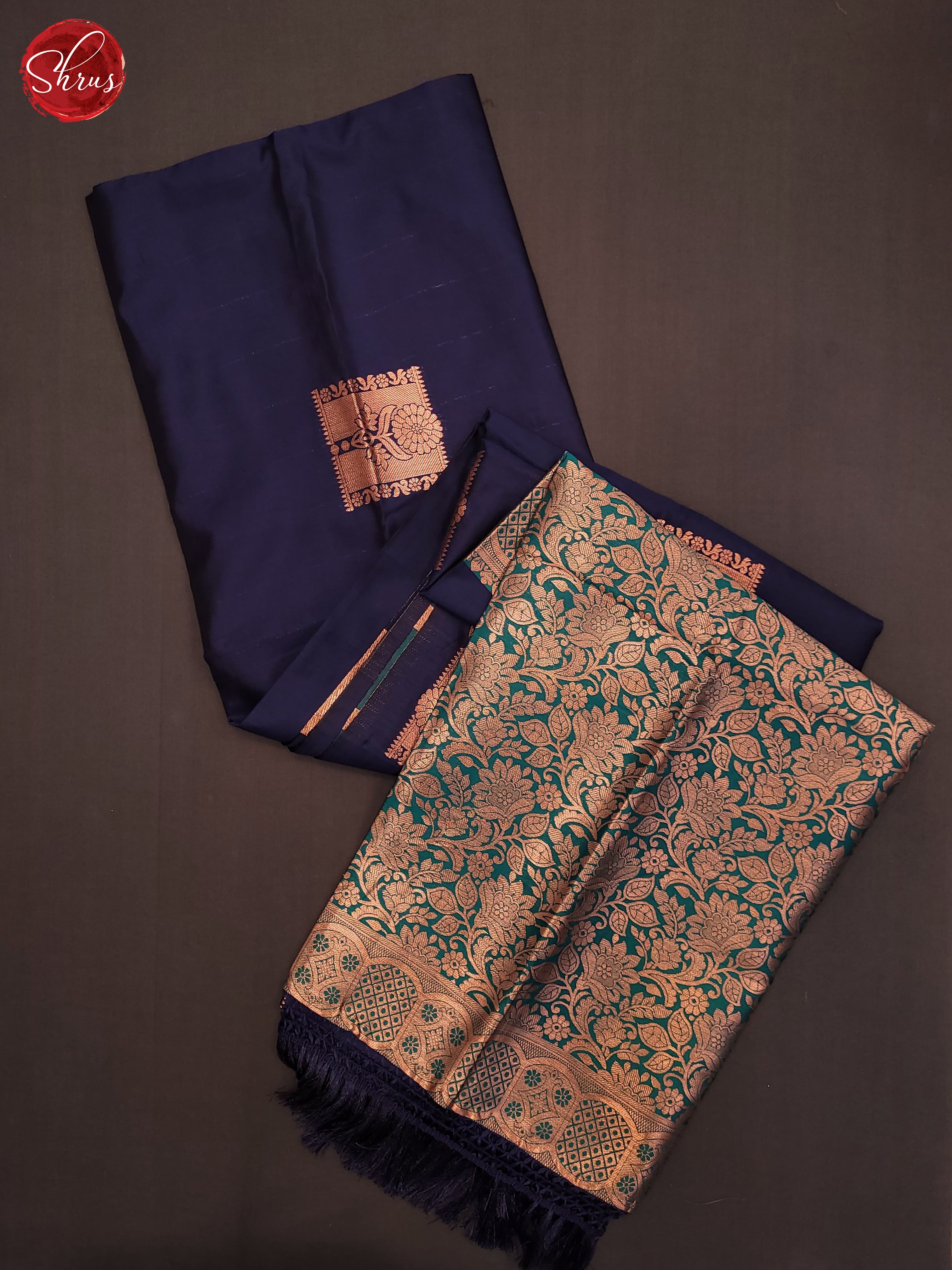 Navy Blue & Blue - Semi Softsilk Saree - Shop on ShrusEternity.com