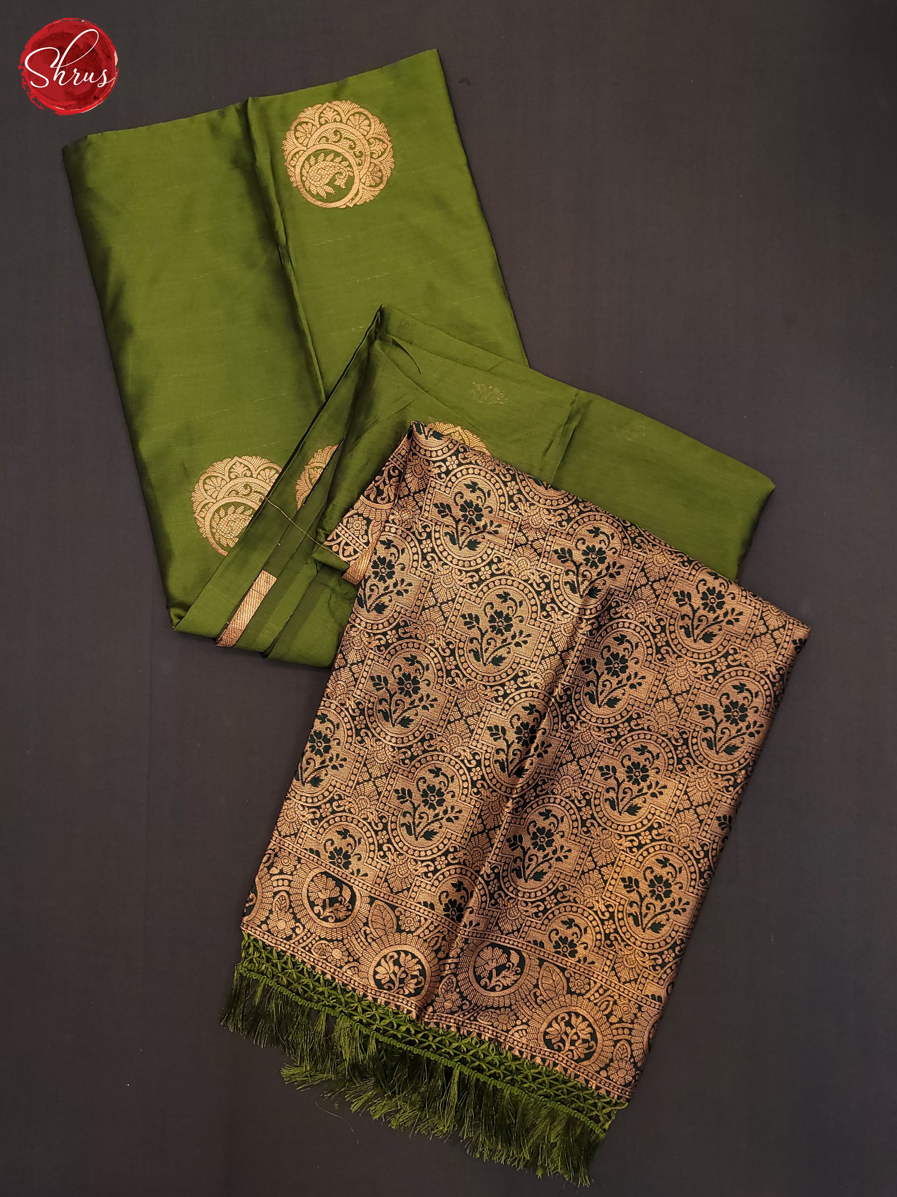 Mehandi green & Green - Semi Softsilk Saree - Shop on ShrusEternity.com