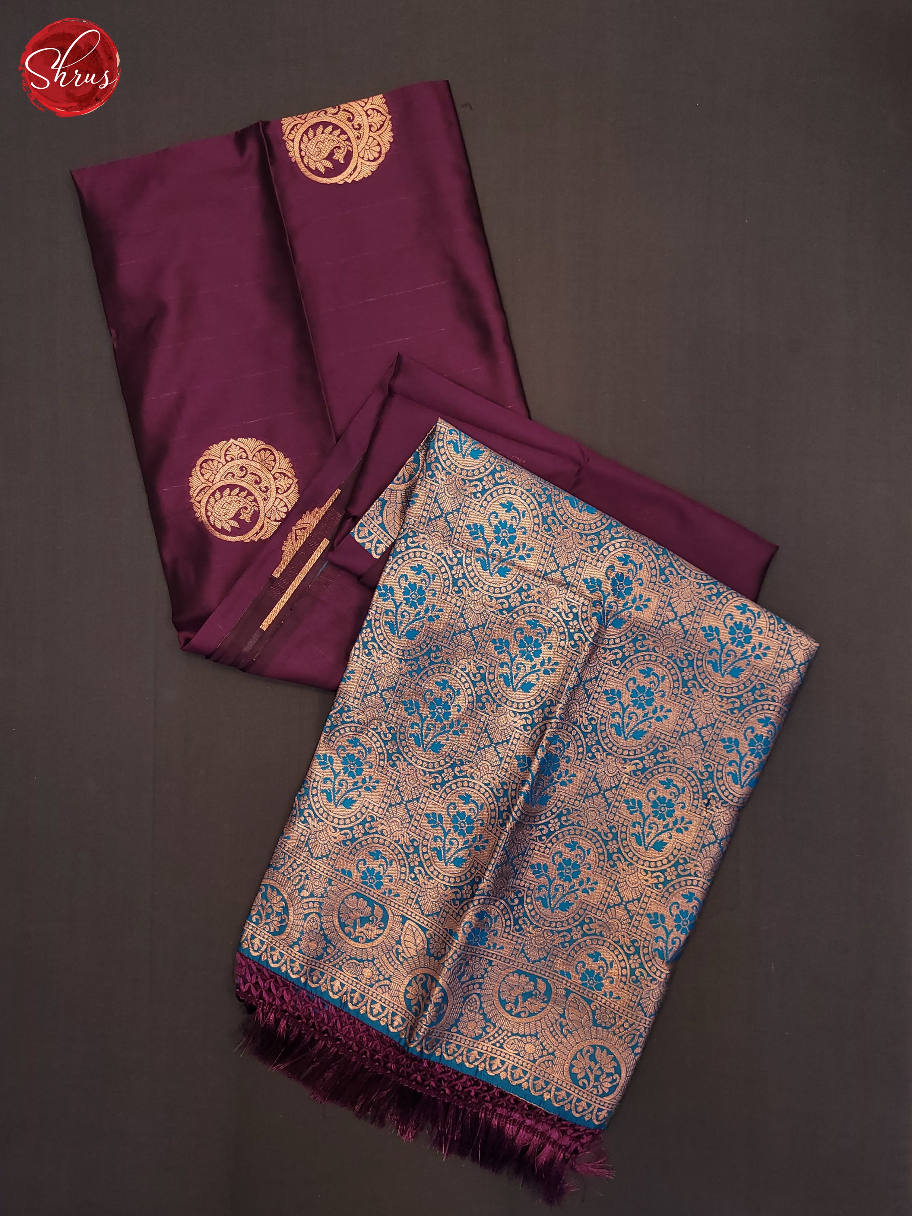 Wine & Blue- Semi Softsilk Saree - Shop on ShrusEternity.com