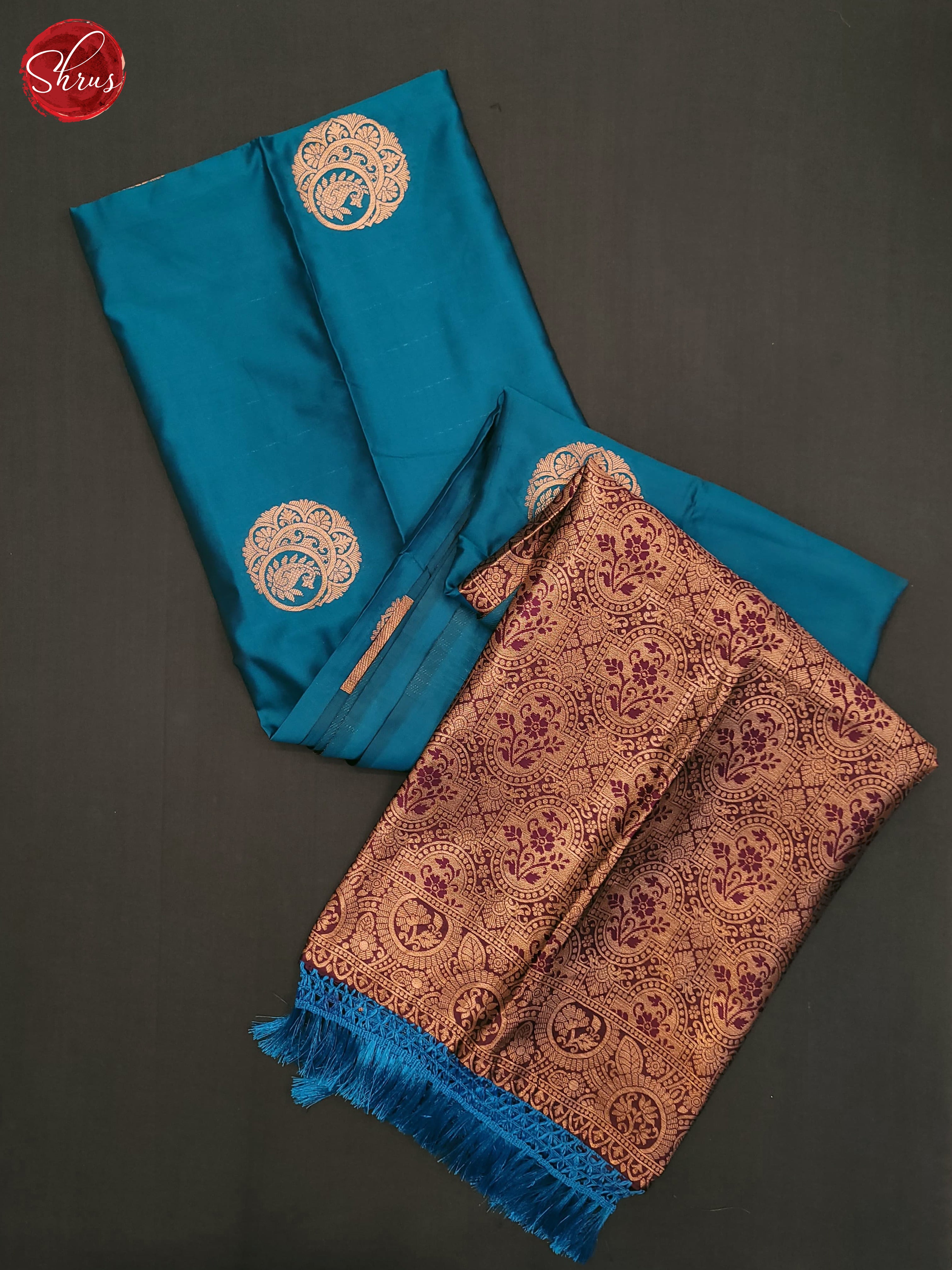 Blue & Wine - Semi Softsilk Saree - Shop on ShrusEternity.com