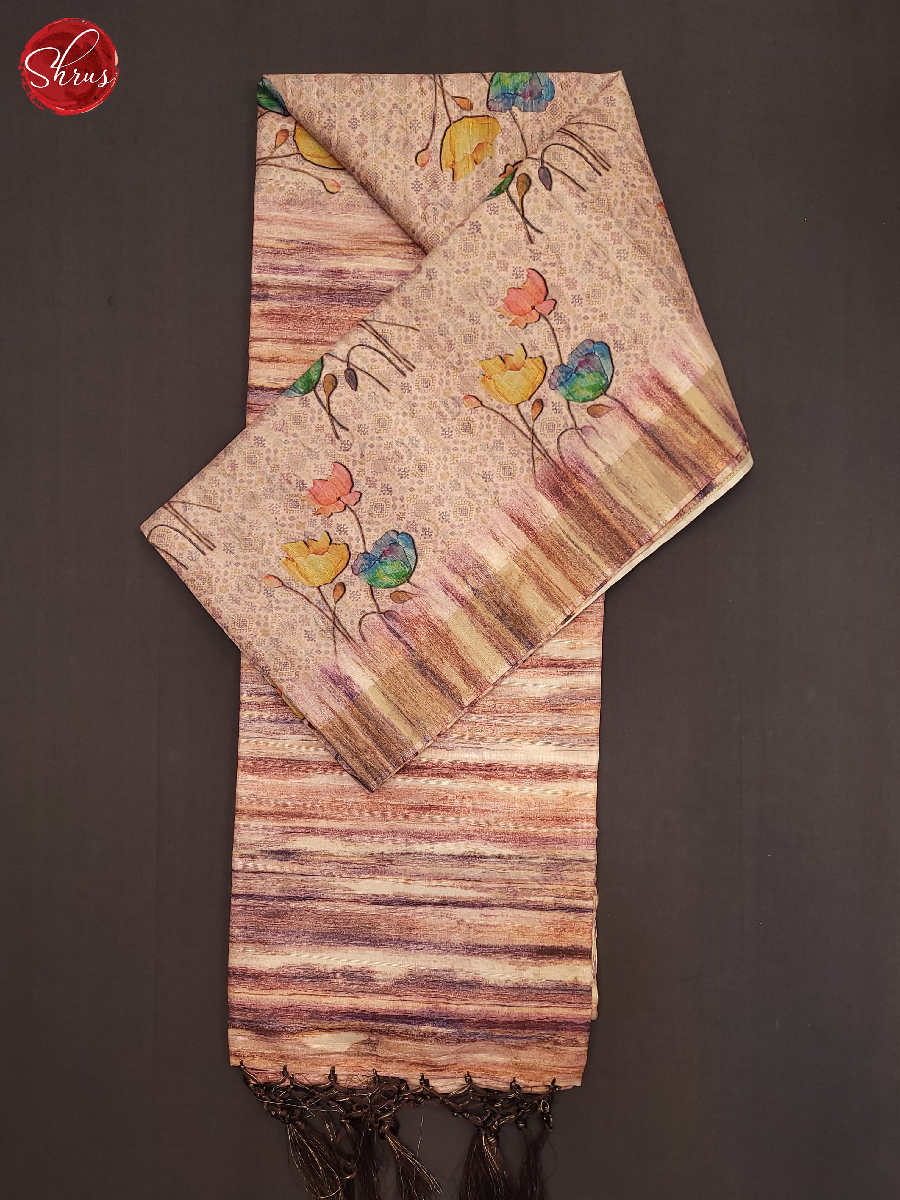 Peachish Pink & Brown - Semi Tussar Saree - Shop on ShrusEternity.com