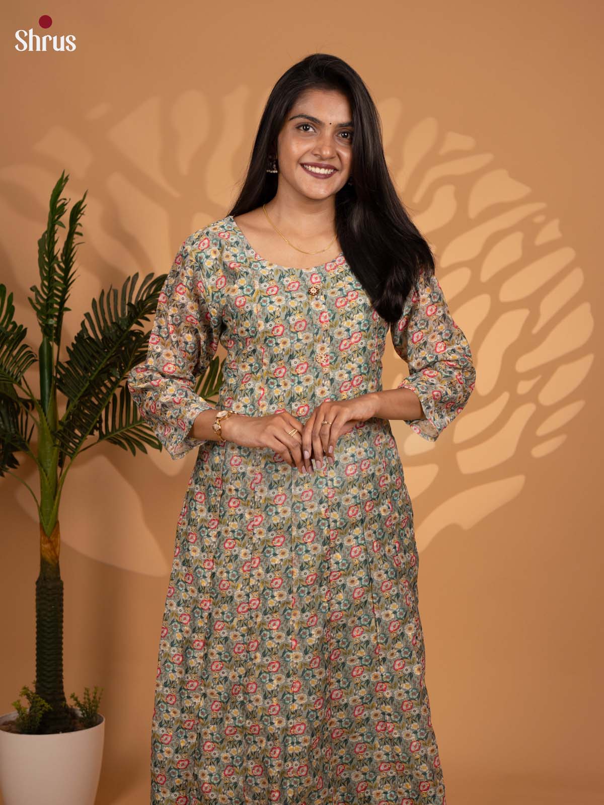 Green - Anarkali printed Readymade Kurti