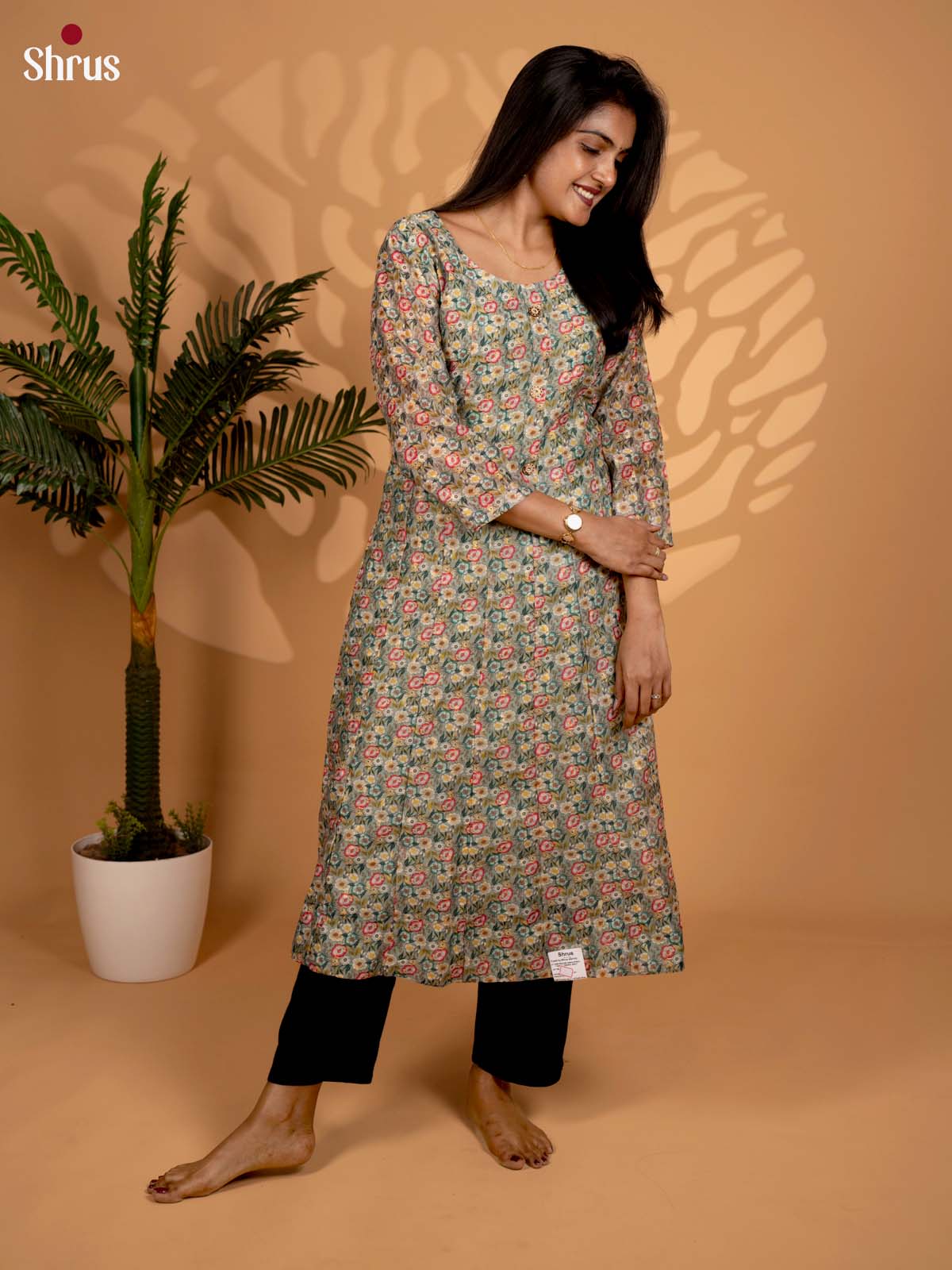 Green - Anarkali printed Readymade Kurti