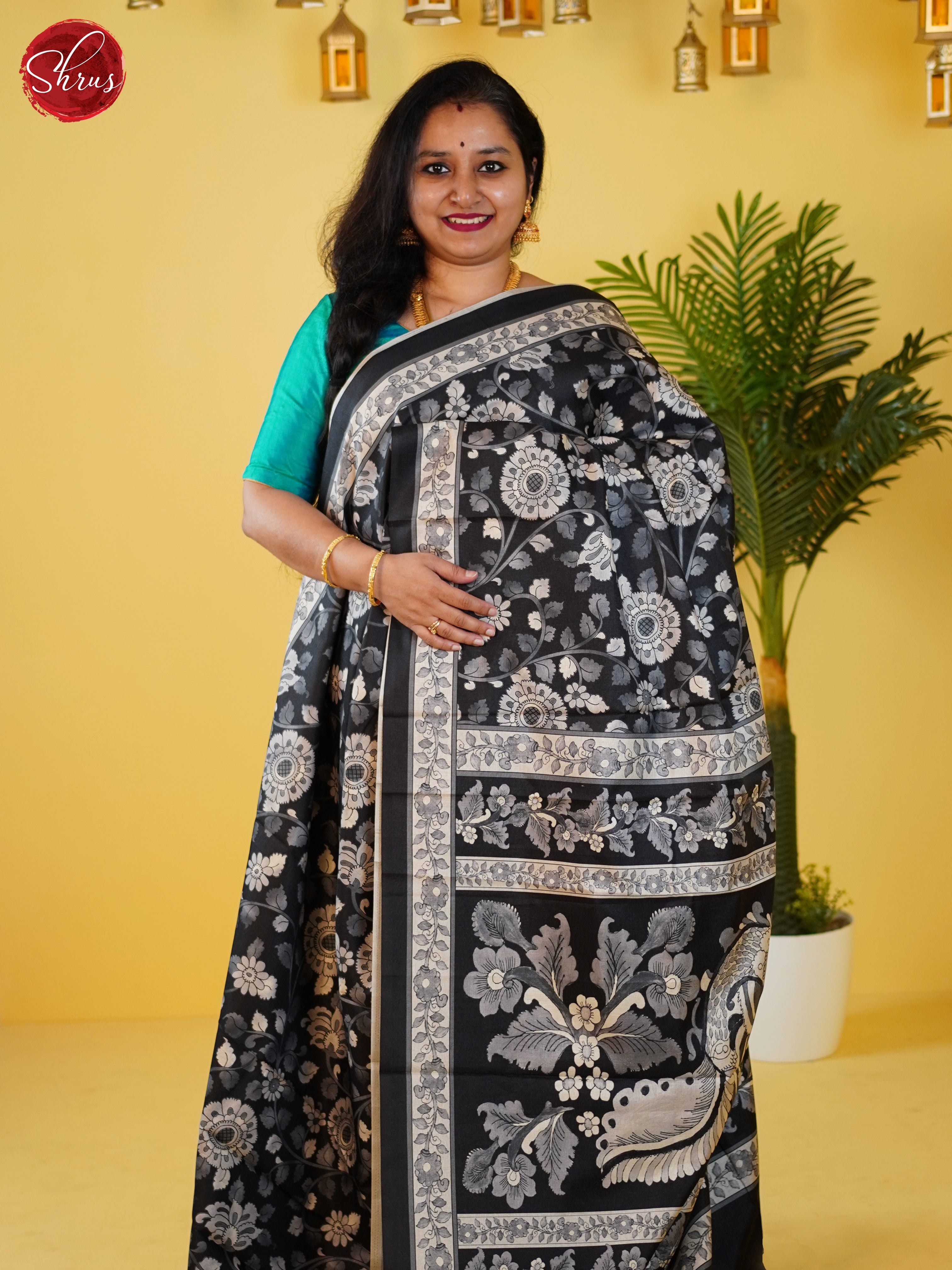 Black (SIngle Tone) - Semi Tussar Saree - Shop on ShrusEternity.com