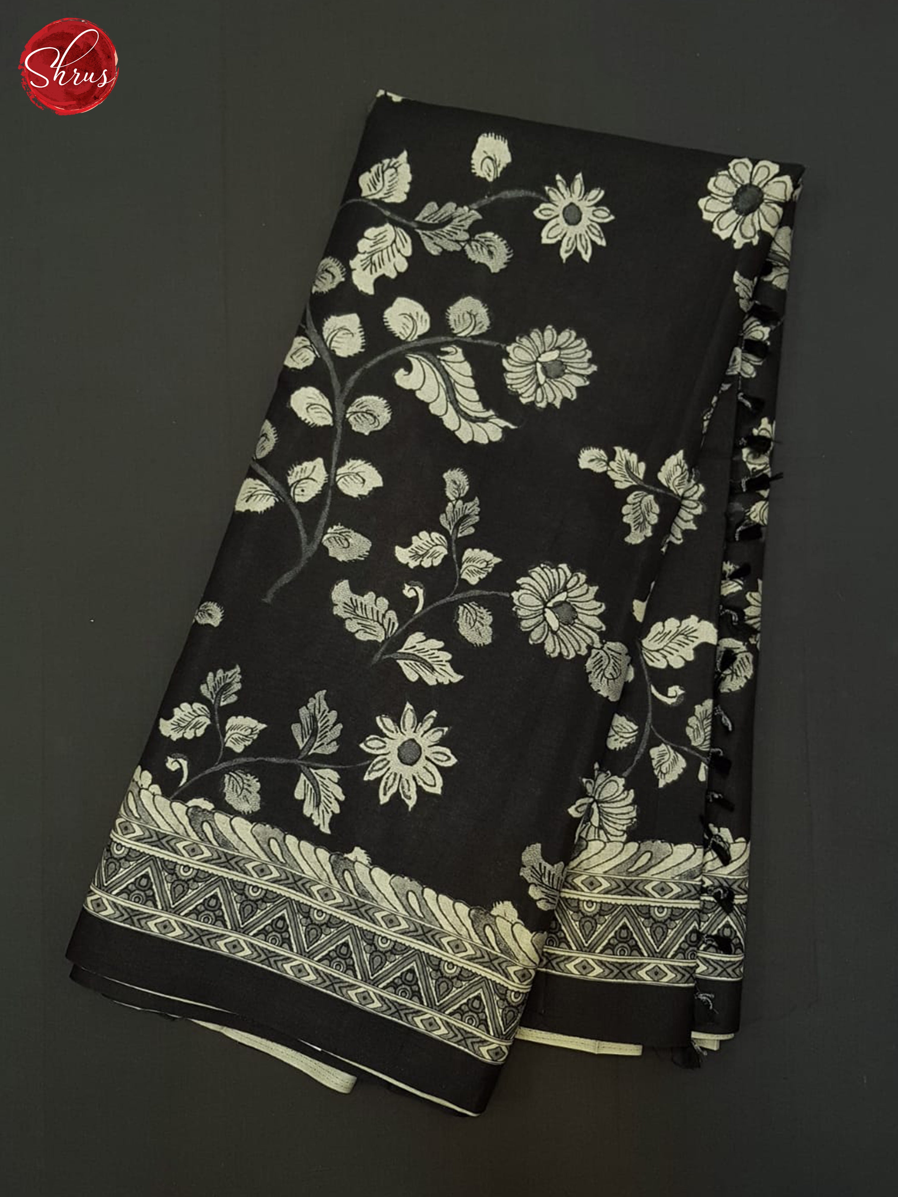 Black(Single Tone) - Semi Tussar Saree - Shop on ShrusEternity.com