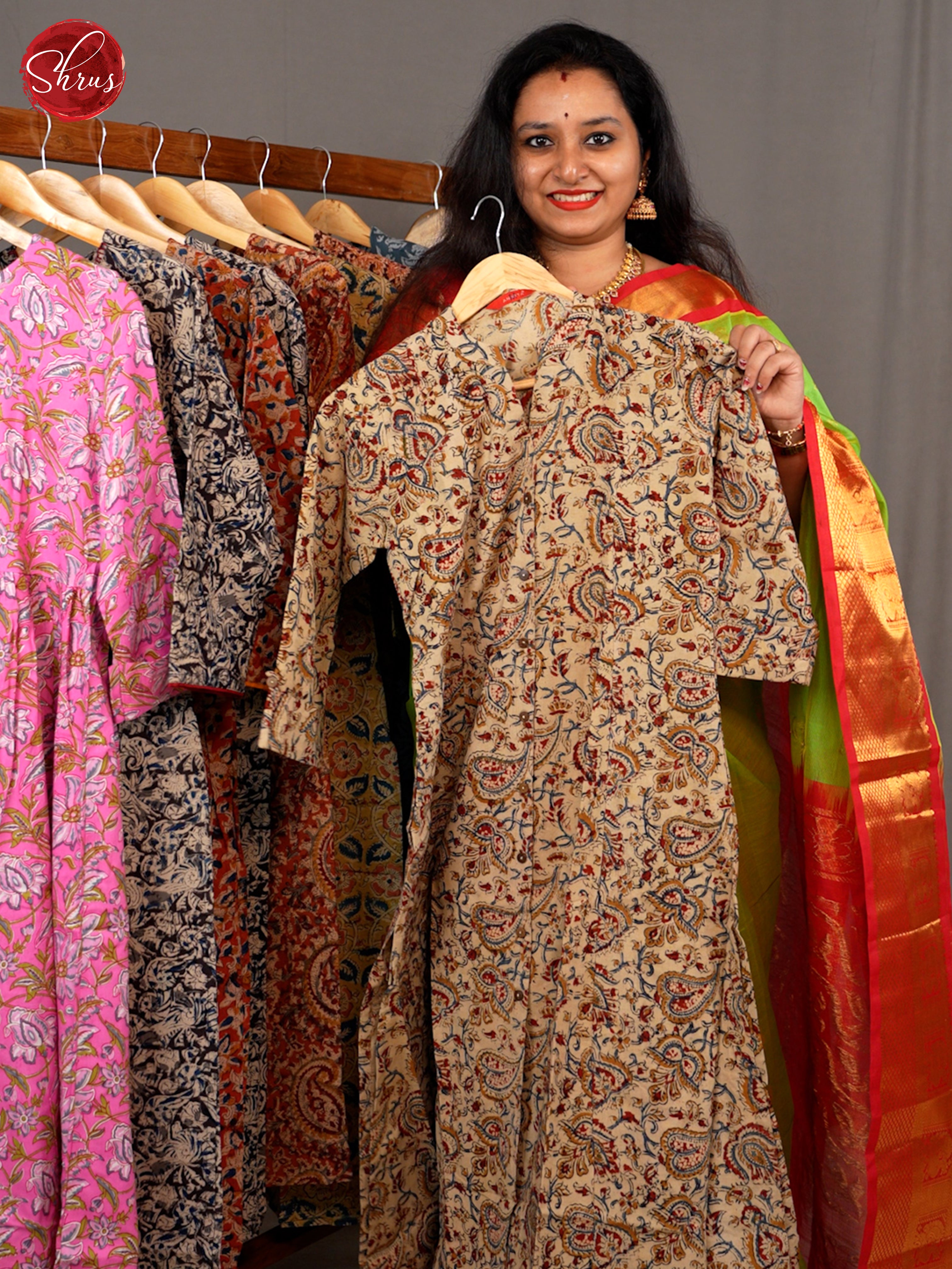 Beige - Kalamkari Printed Readymade Kurti - Shop on ShrusEternity.com