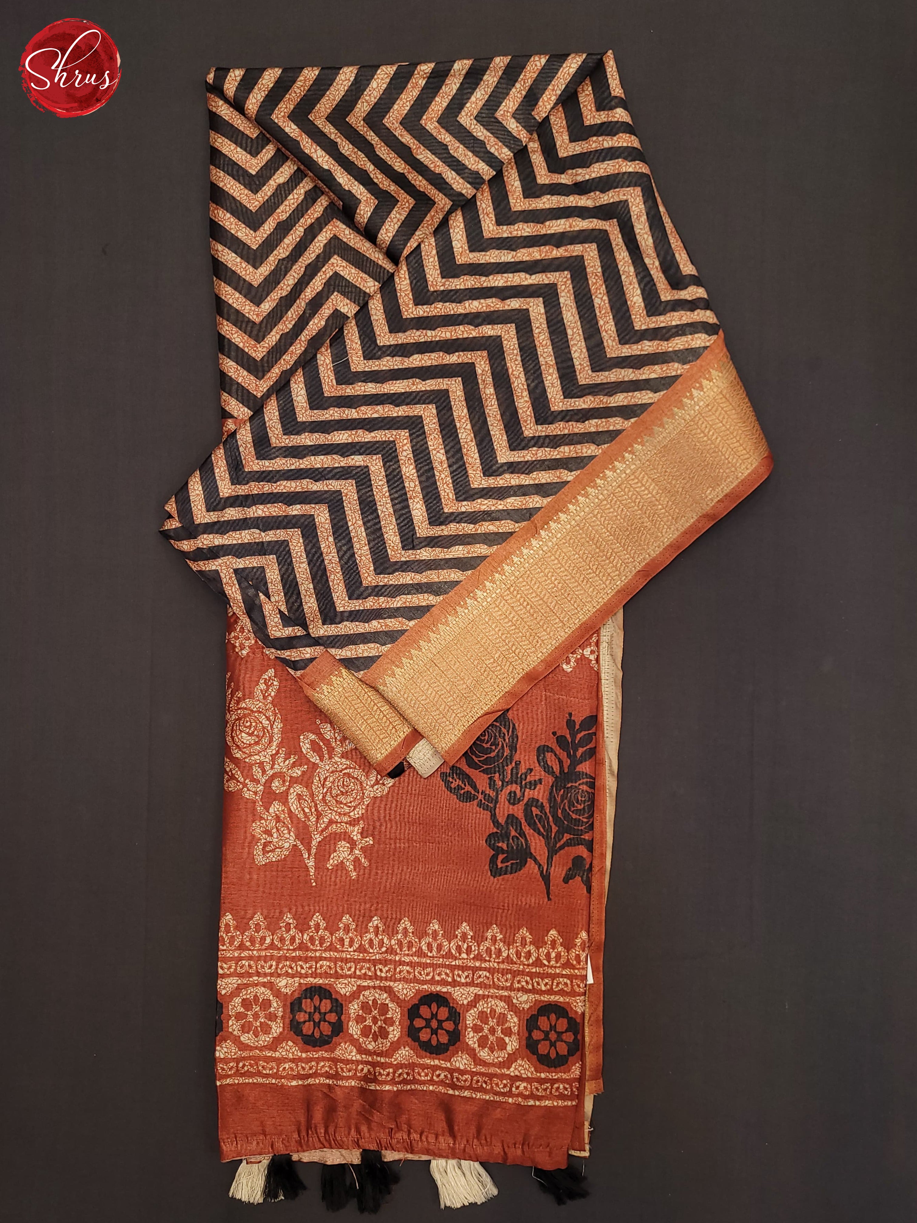 Black & Orange- Semi Matka Cotton  Saree - Shop on ShrusEternity.com