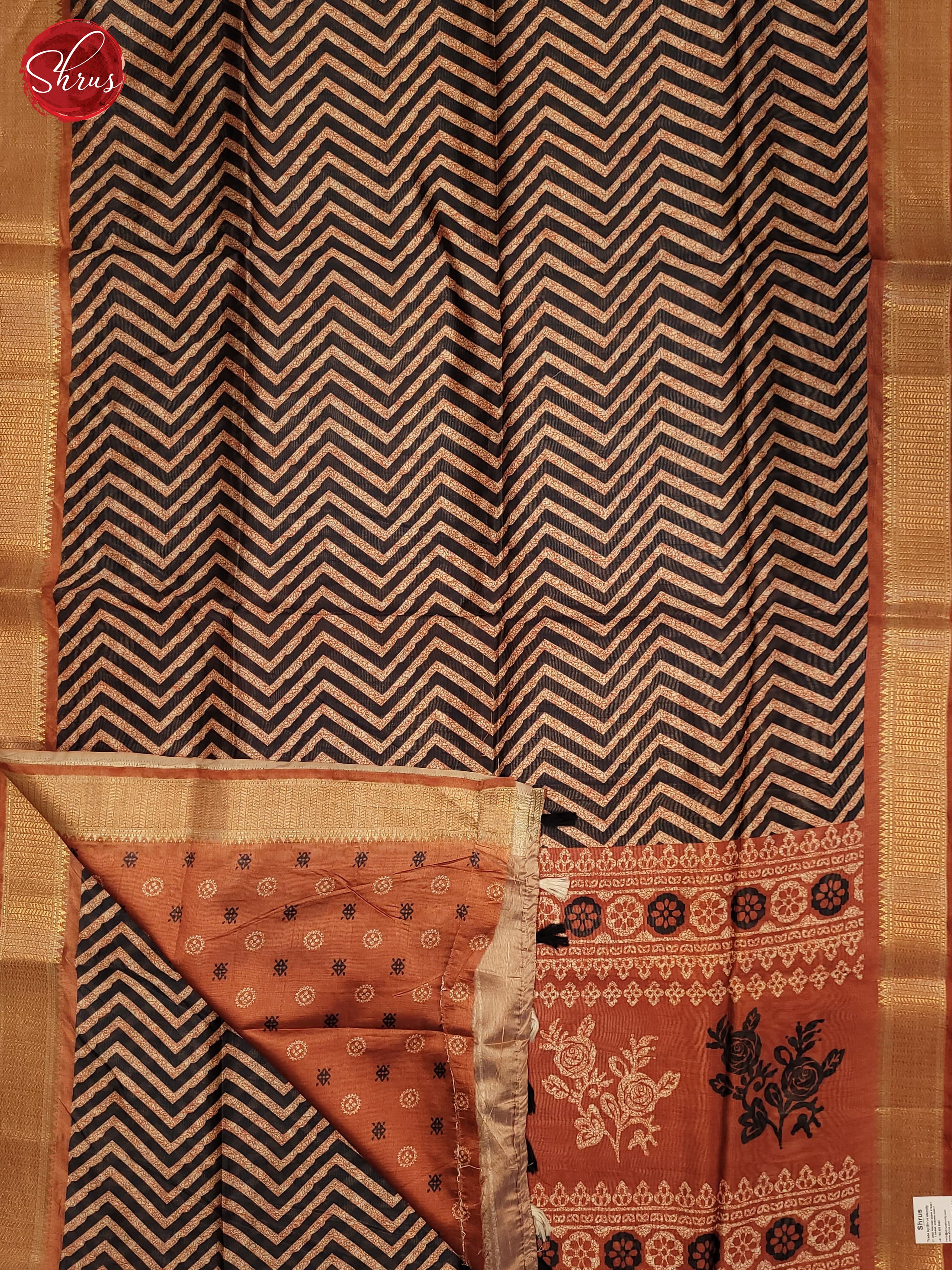 Black & Orange- Semi Matka Cotton  Saree - Shop on ShrusEternity.com