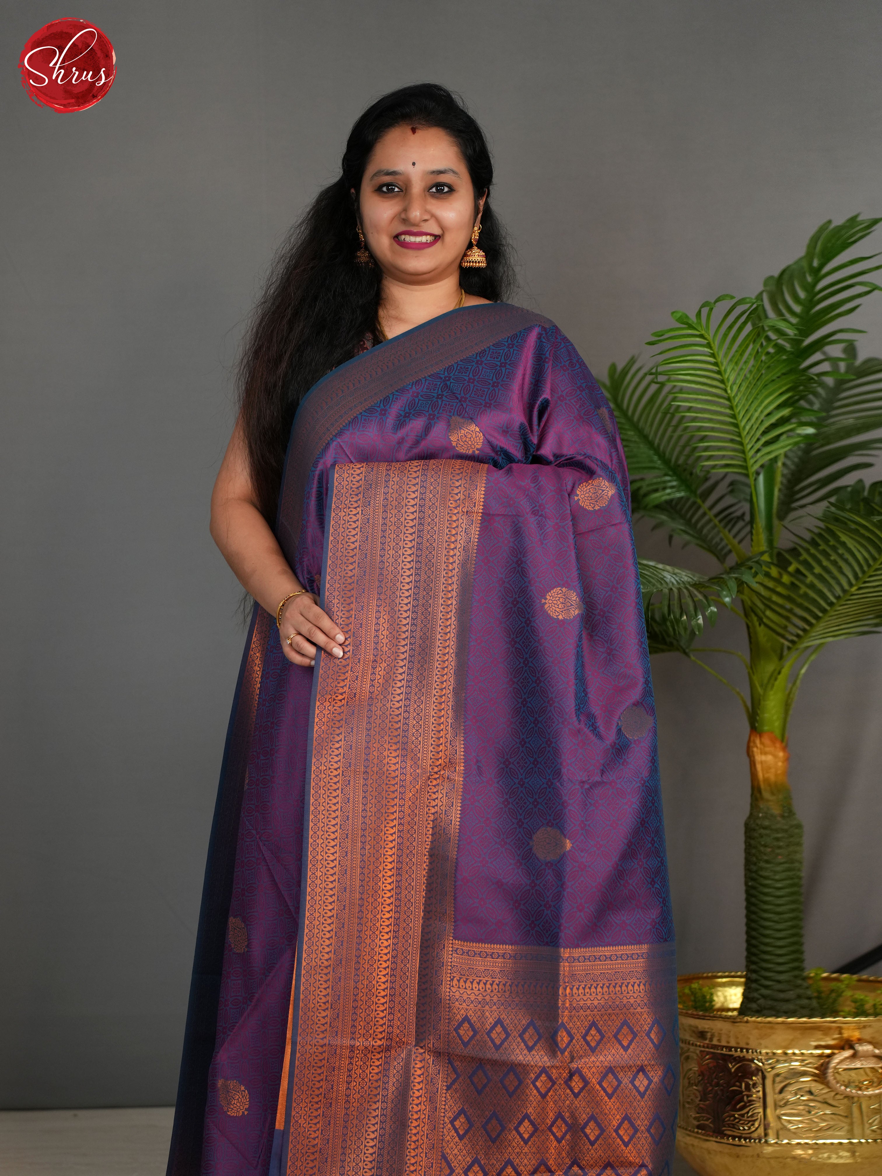 Purple(single tone) - Semi Kanchipuram Saree - Shop on ShrusEternity.com