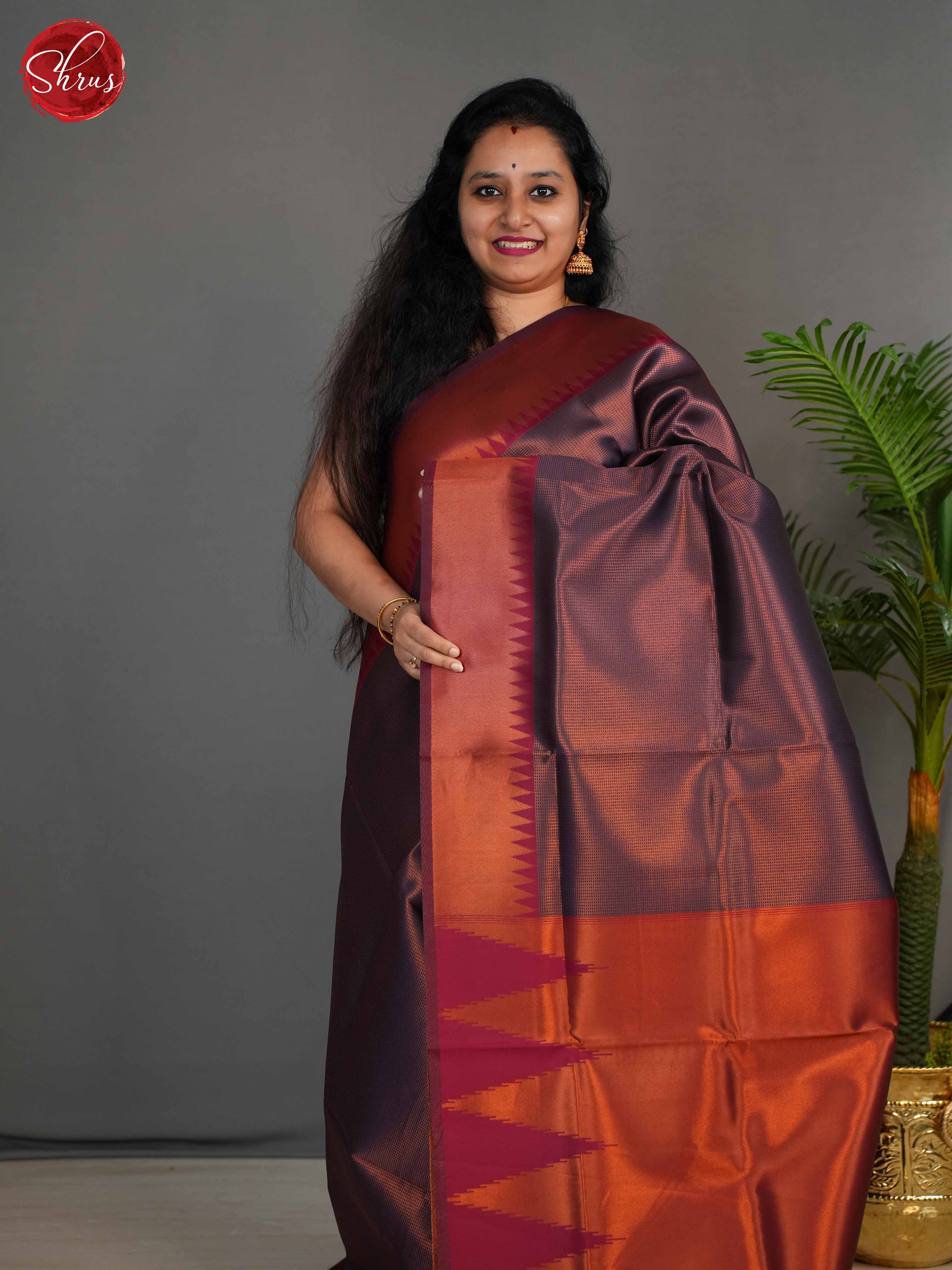 Blue & Arakku Maroon  - Semi Kanchipuram Saree - Shop on ShrusEternity.com