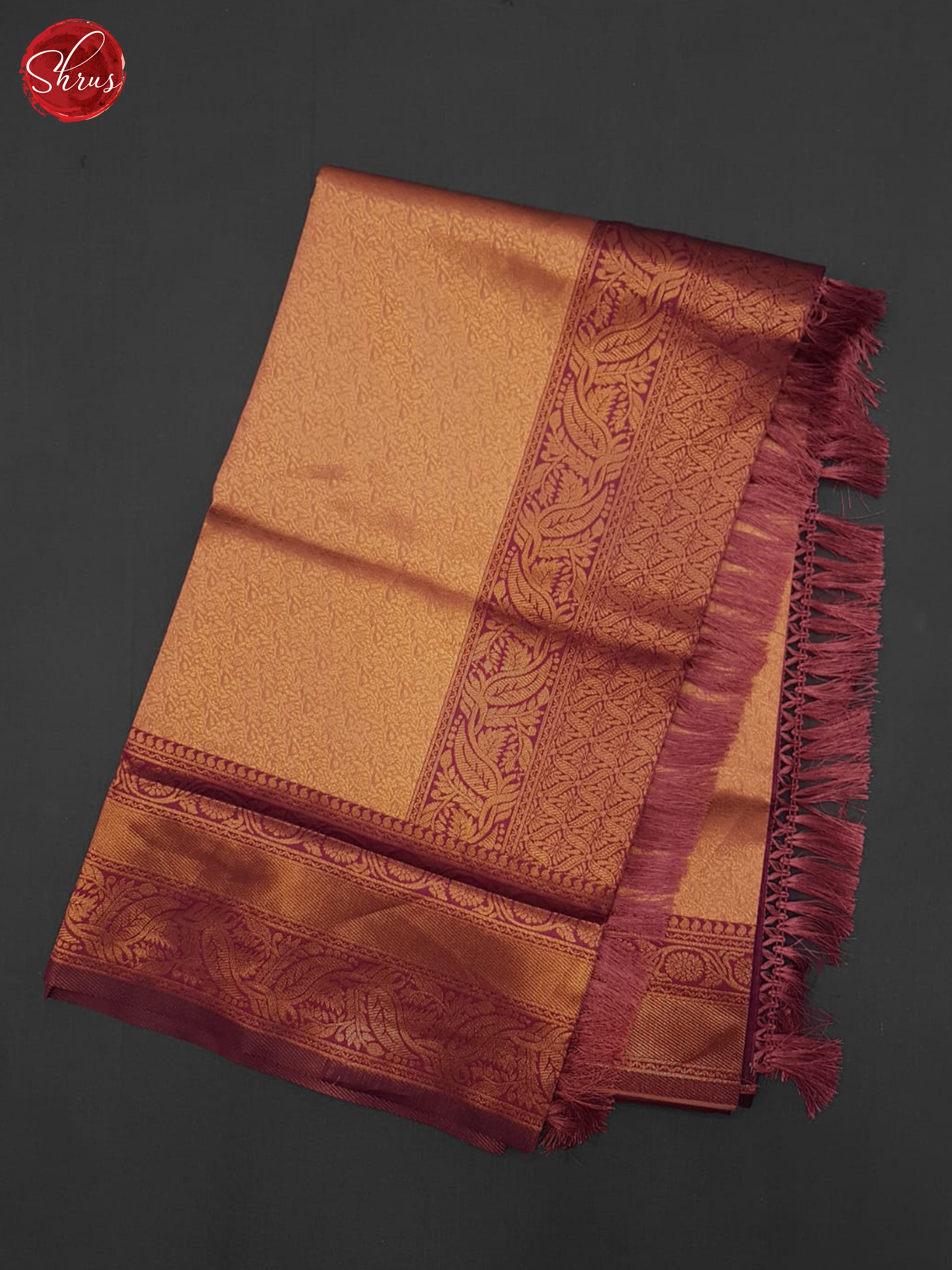 Peachish Pink & Wine- Semi Kanchipuram Saree - Shop on ShrusEternity.com