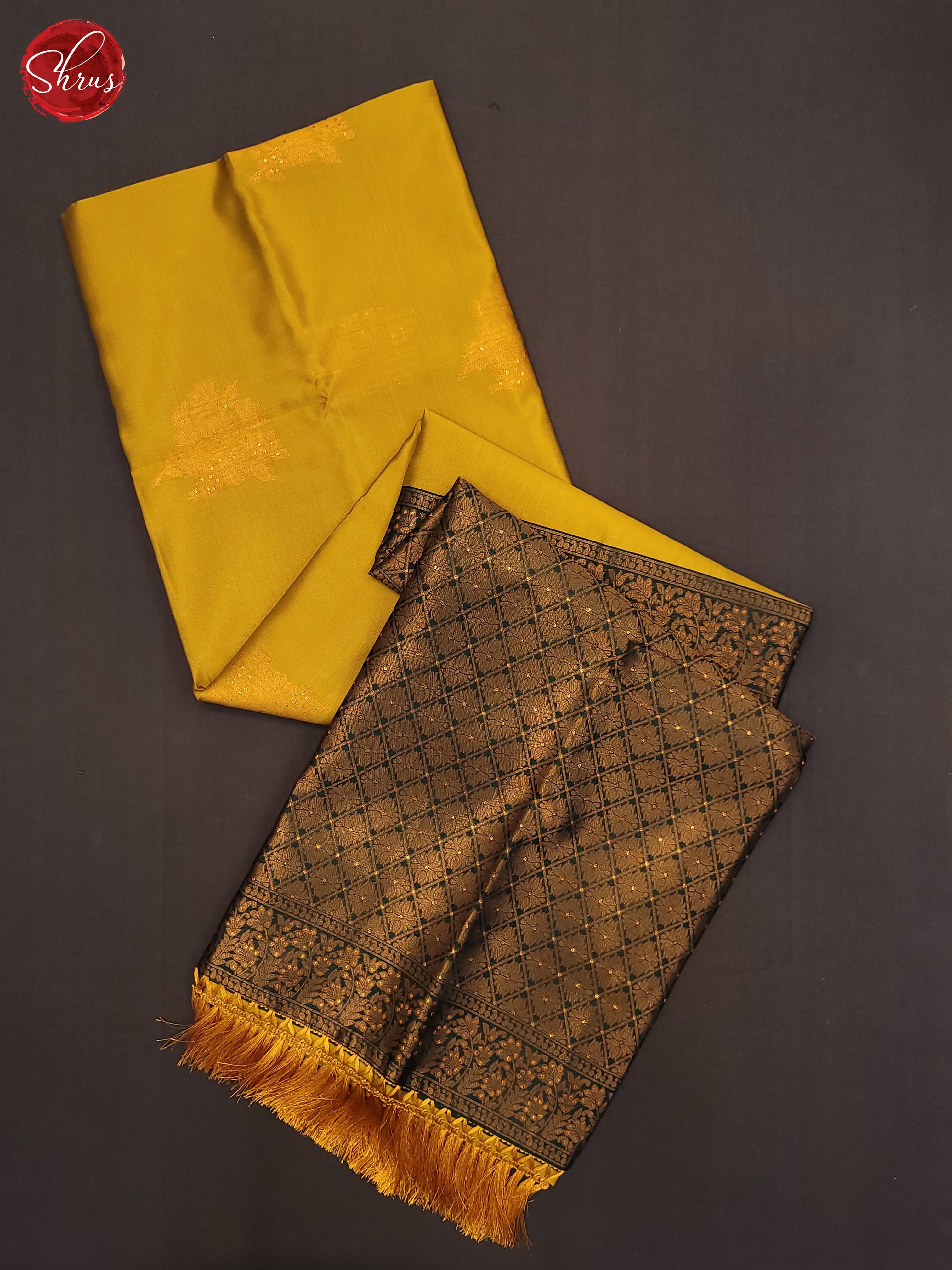 Mustard and Bottle green - Semi Soft Silk Saree - Shop on ShrusEternity.com