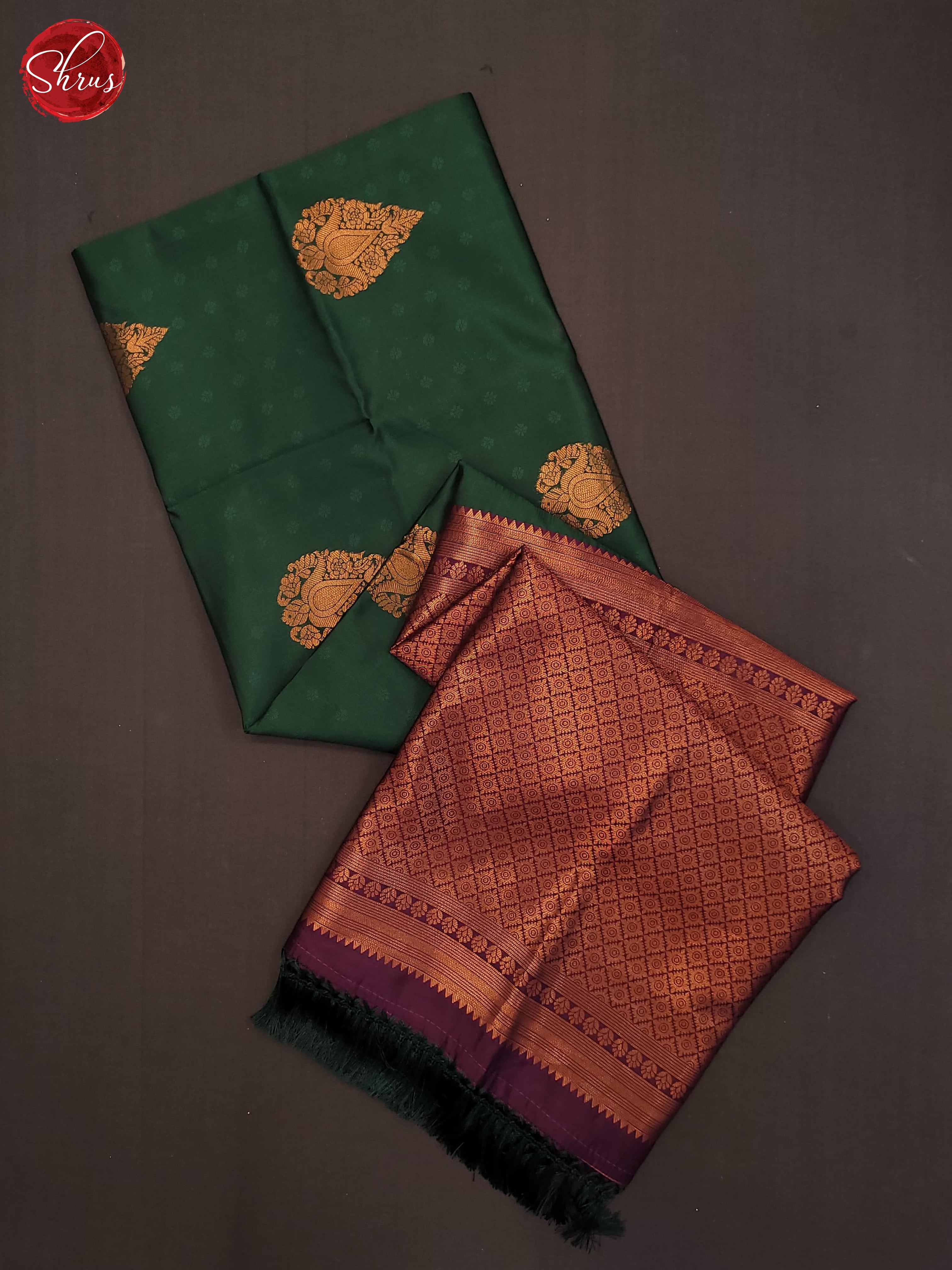 Bottle Green and wine- Semi Soft Silk Saree - Shop on ShrusEternity.com