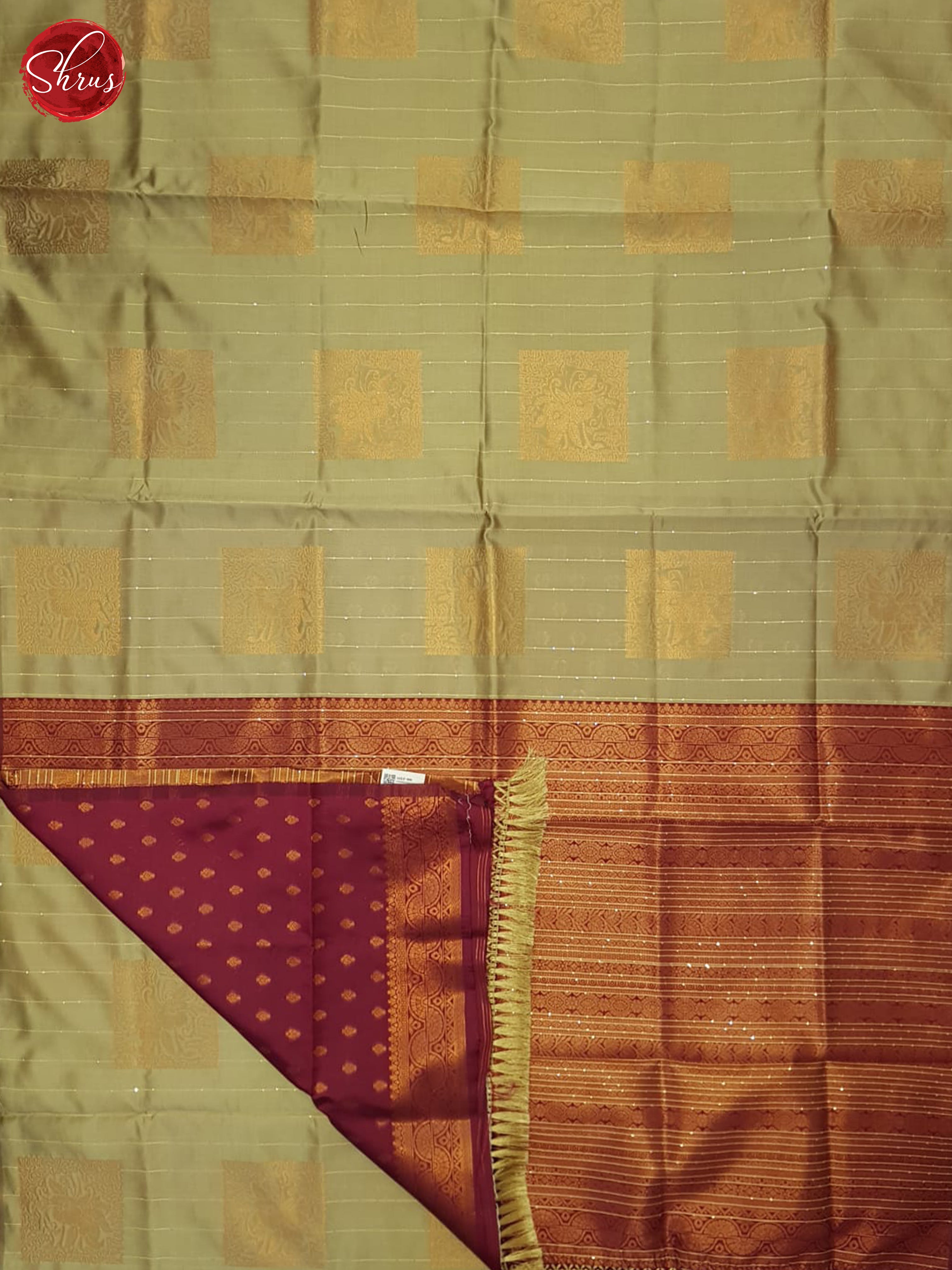 Grey & Arakku Maroon - Semi Softsilk Saree - Shop on ShrusEternity.com