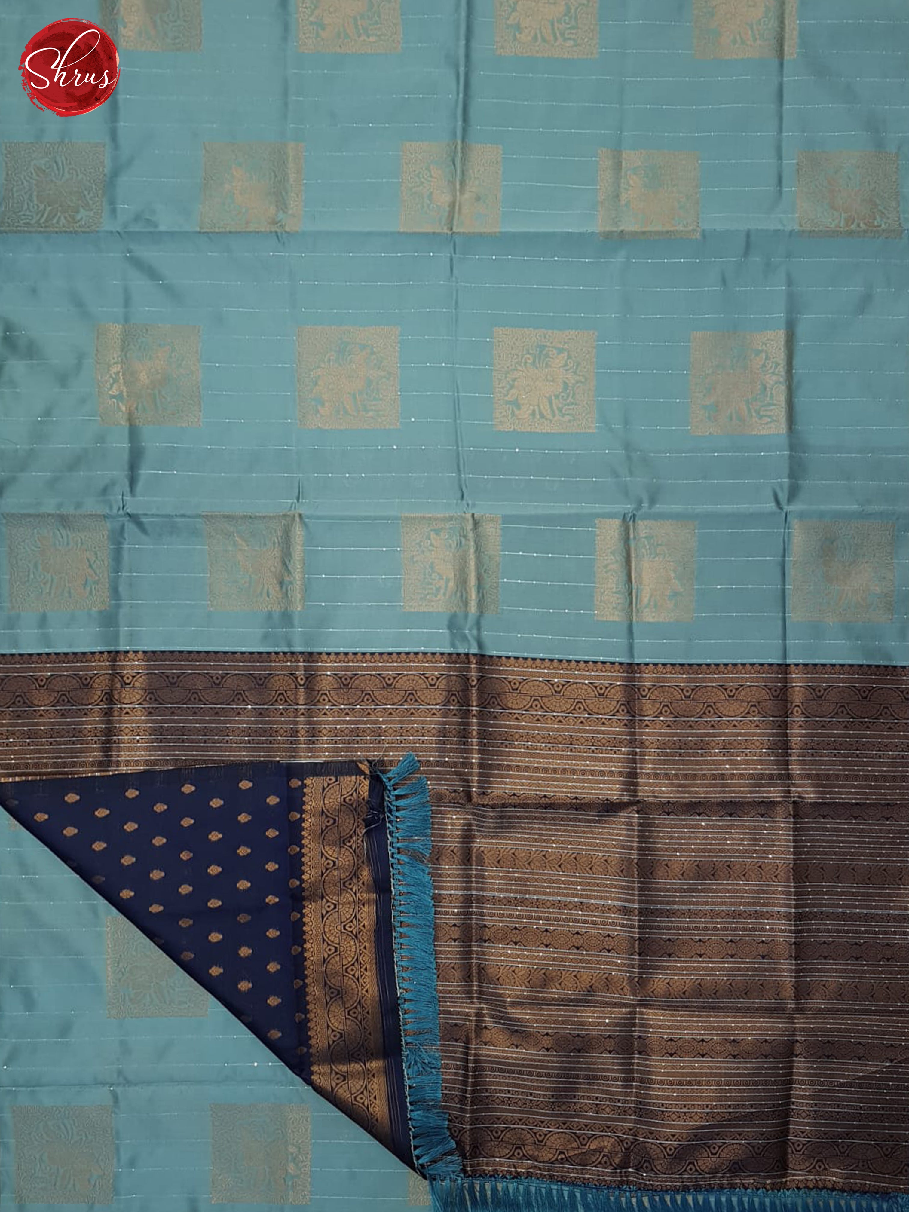 Pastel Blue & Blue - Semi Softsilk Saree - Shop on ShrusEternity.com