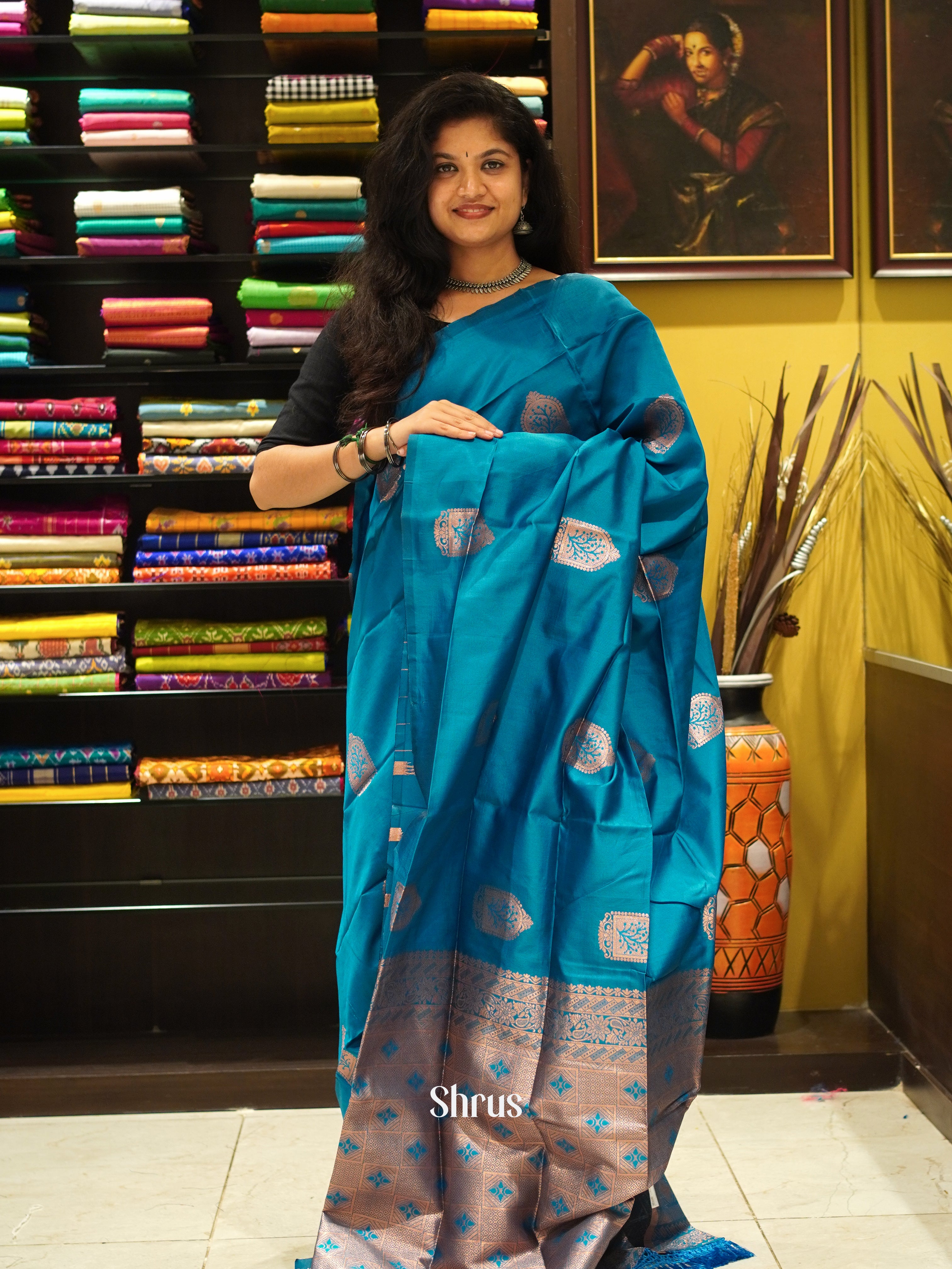 Blue(single tone)- Semi soft silk saree