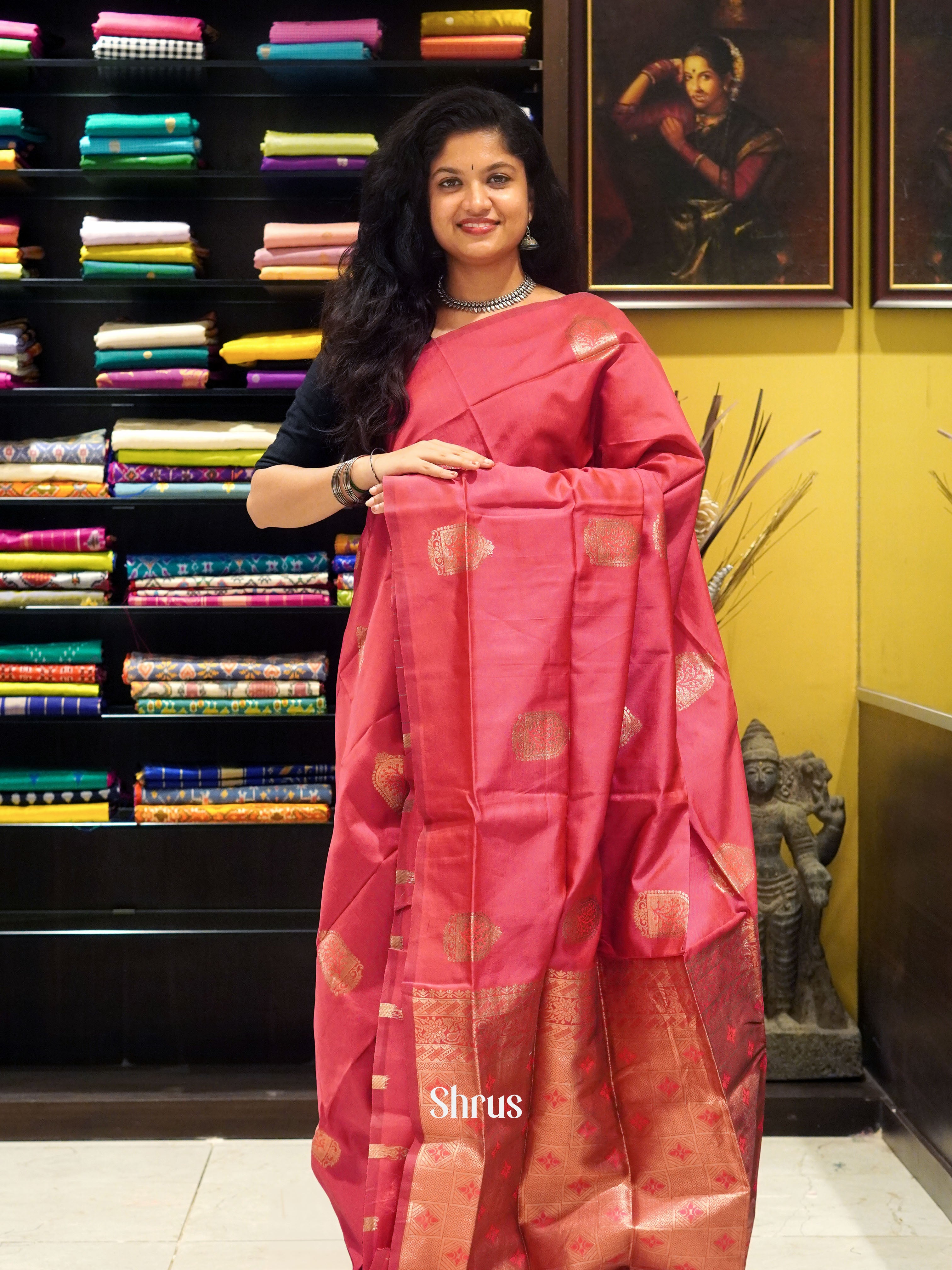 Pink(single tone)-Semi Soft silk saree