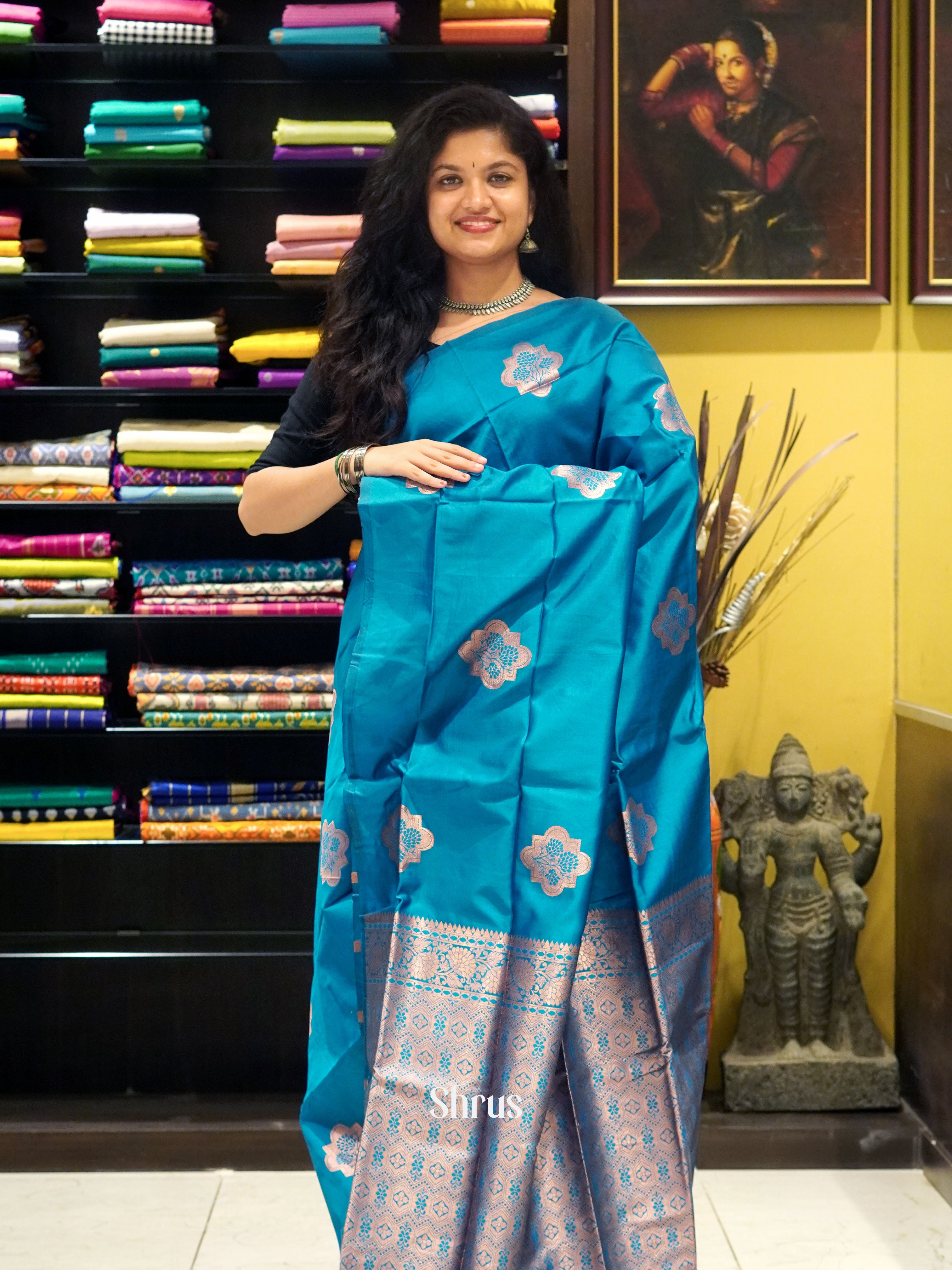 blue(single tone) - Semi Softsilk Saree