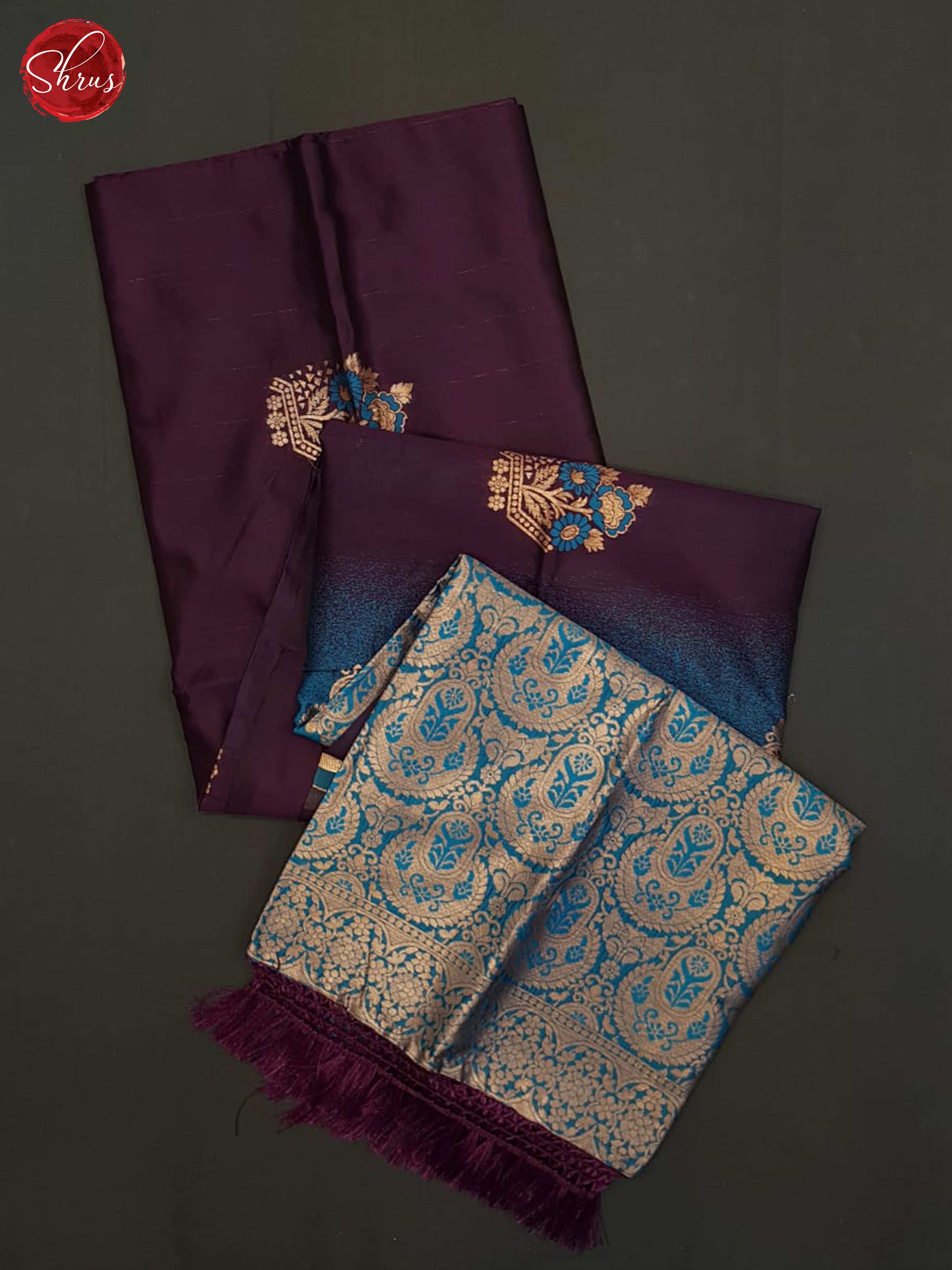 Wine And Blue-Semi soft silk saree - Shop on ShrusEternity.com