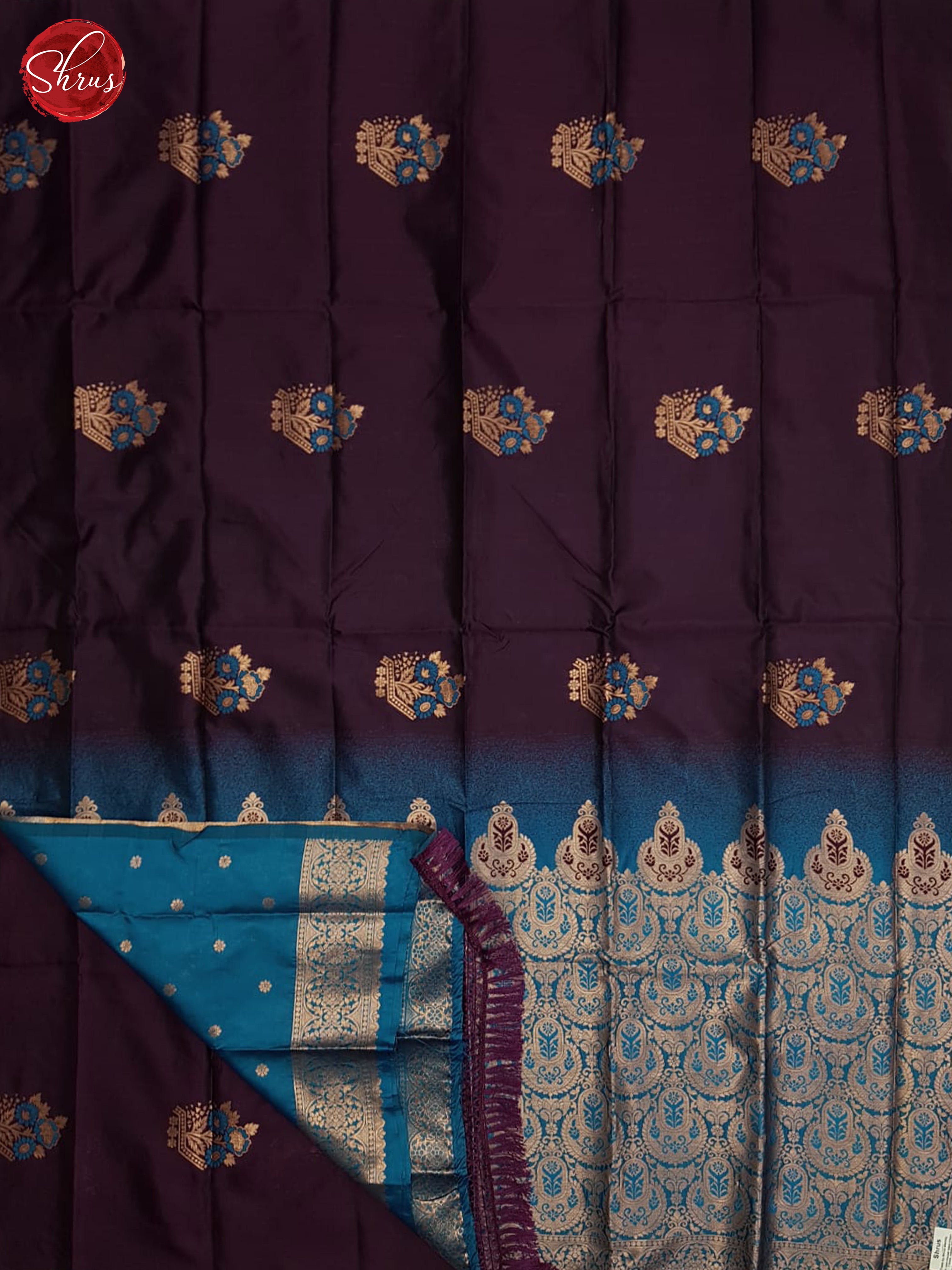 Wine And Blue-Semi soft silk saree - Shop on ShrusEternity.com