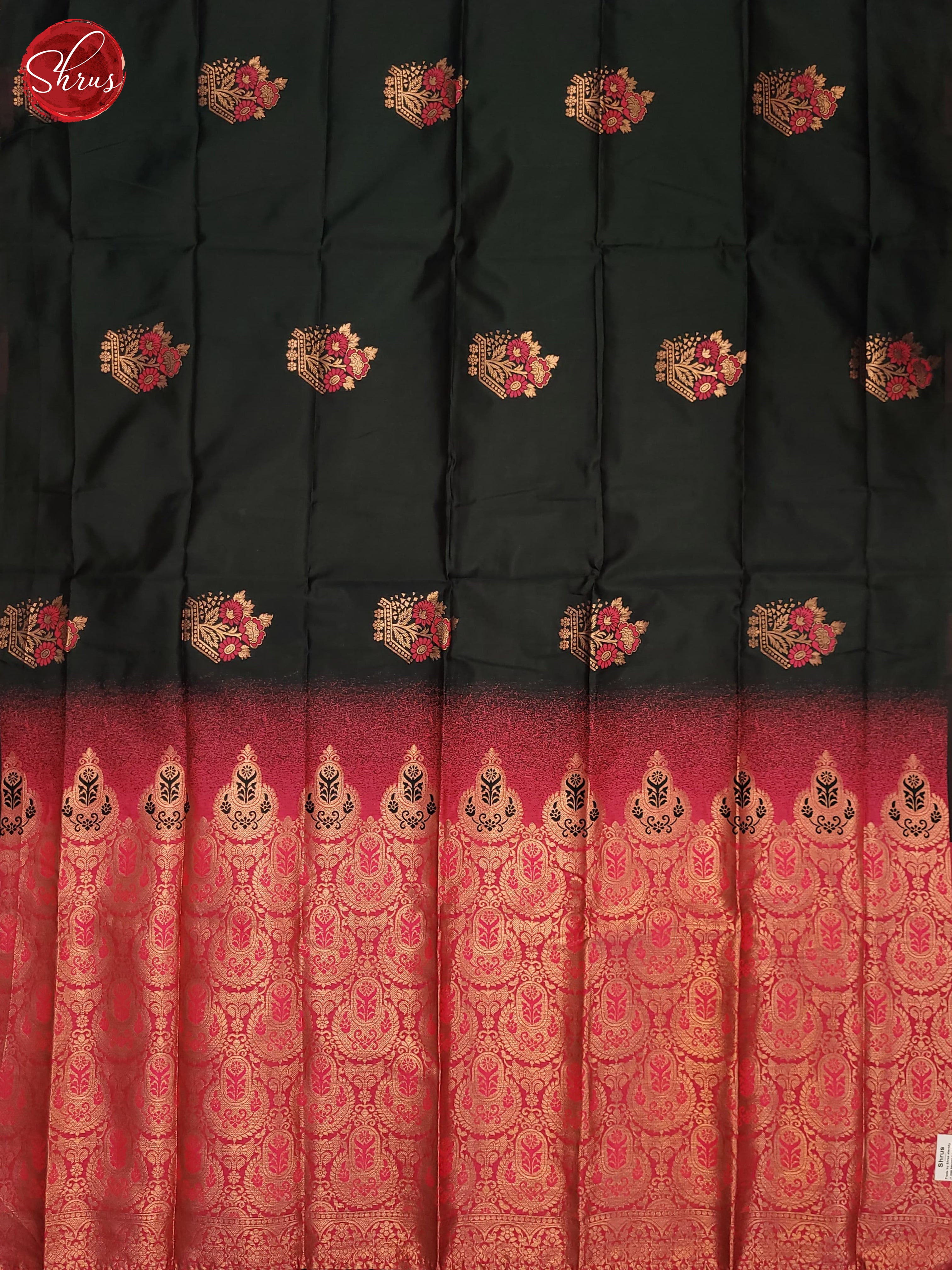 Bottle Green & Pink - Semi Softsilk Saree - Shop on ShrusEternity.com