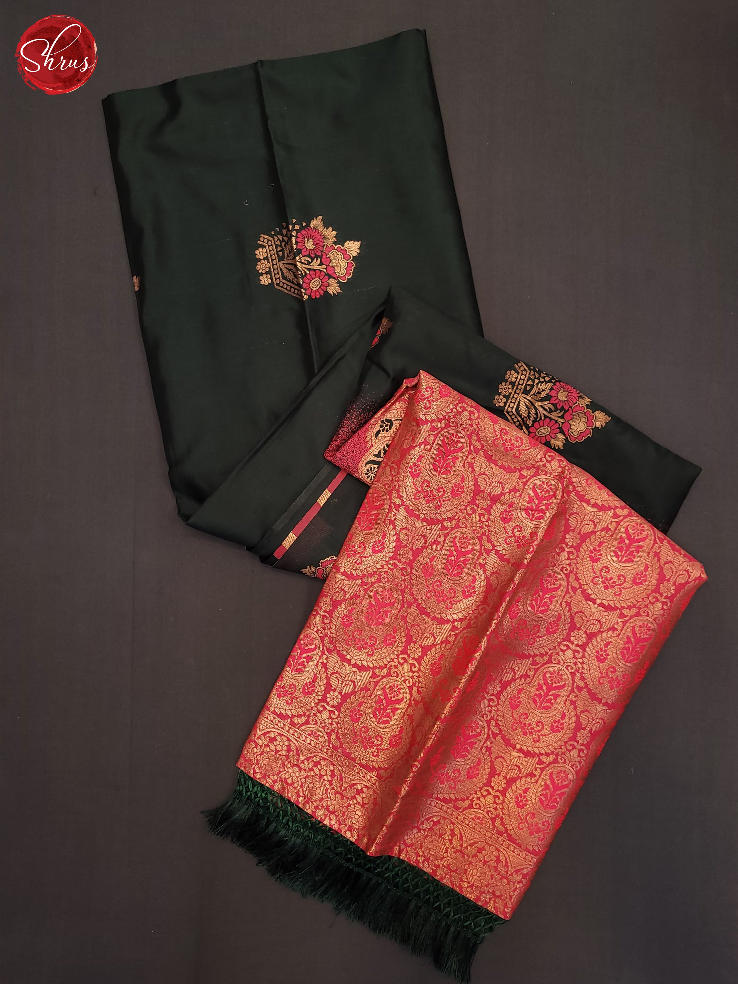 Bottle Green & Pink - Semi Softsilk Saree - Shop on ShrusEternity.com