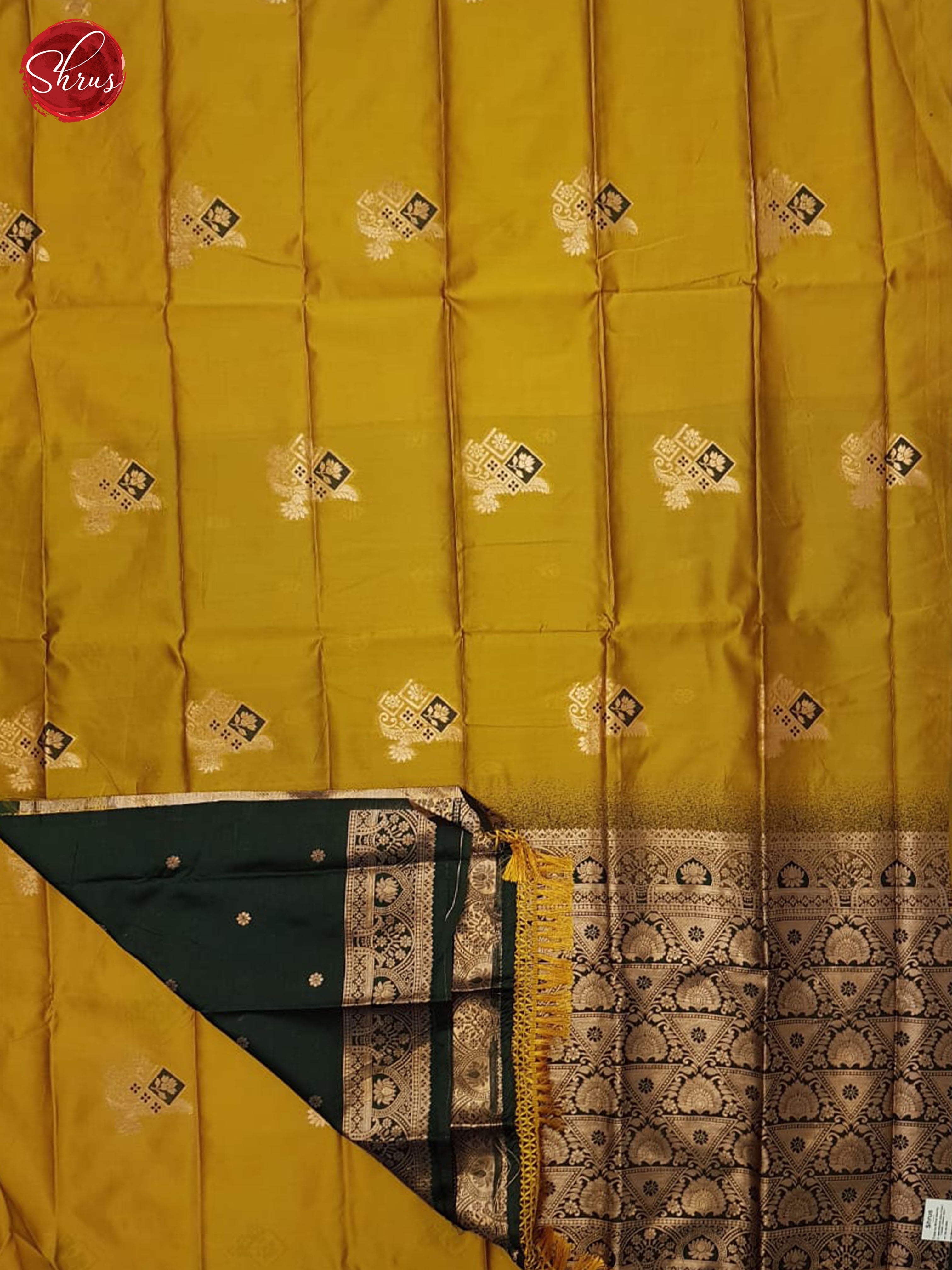 Mustard and green - Semi Softsilk Saree - Shop on ShrusEternity.com