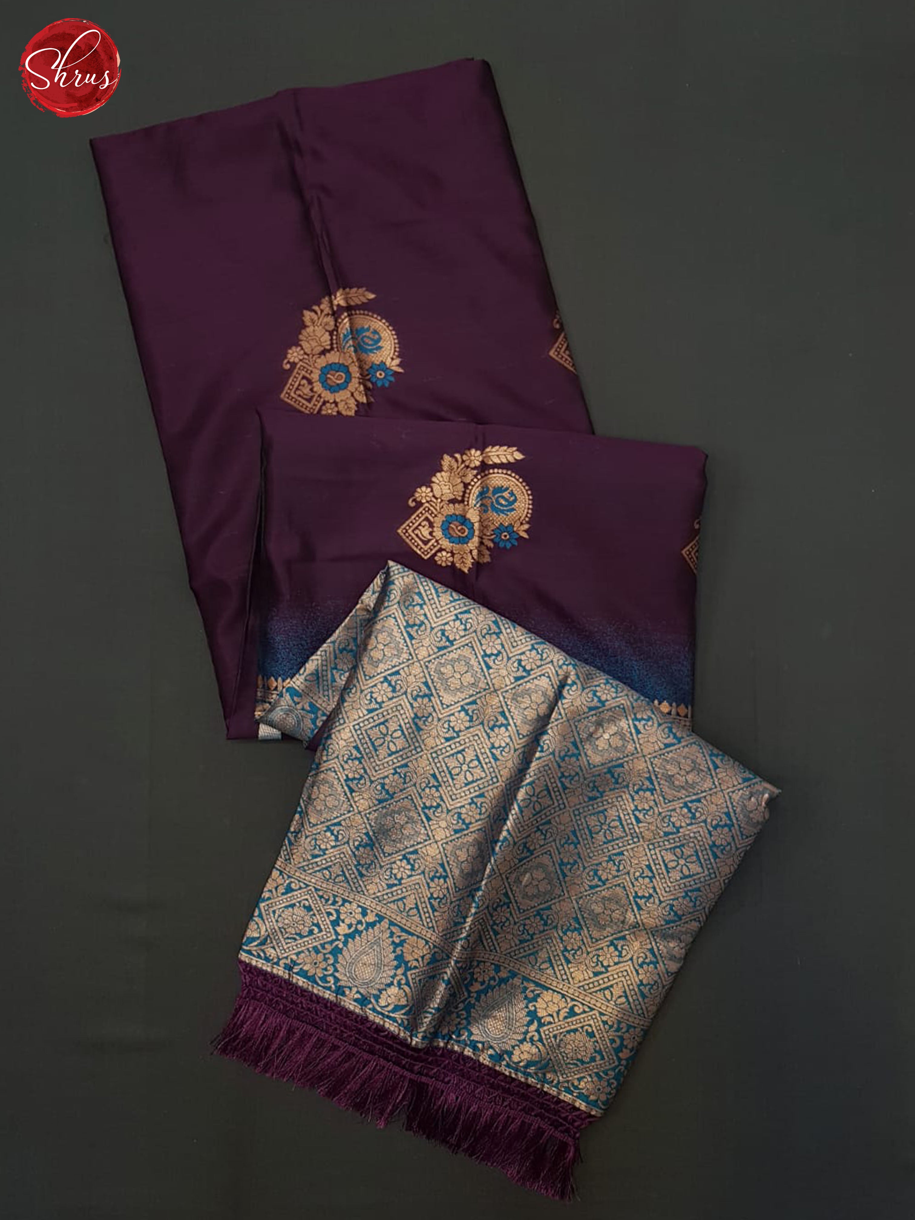 Wine And Blue-Semi Soft silk Saree - Shop on ShrusEternity.com