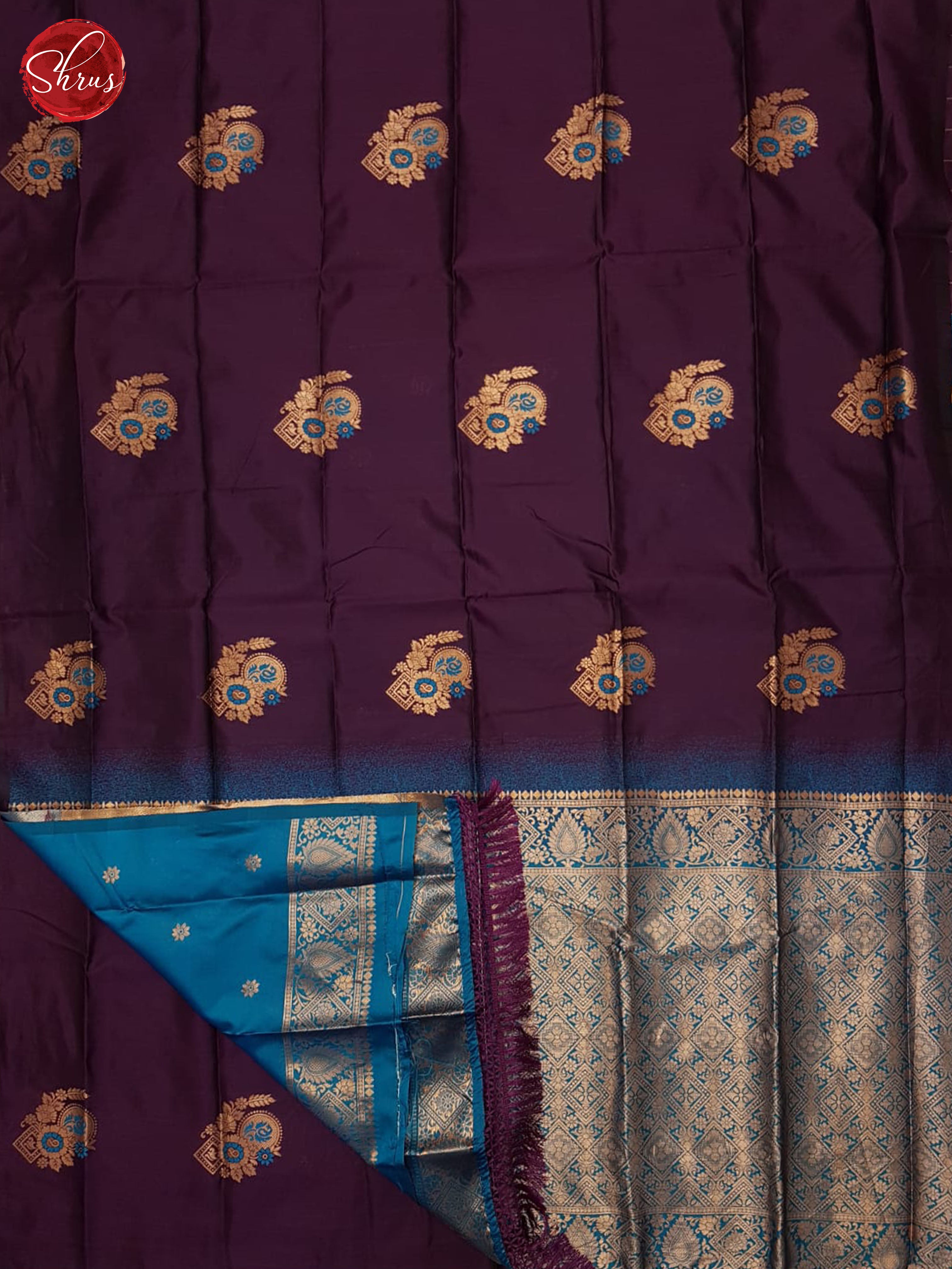 Wine And Blue-Semi Soft silk Saree - Shop on ShrusEternity.com