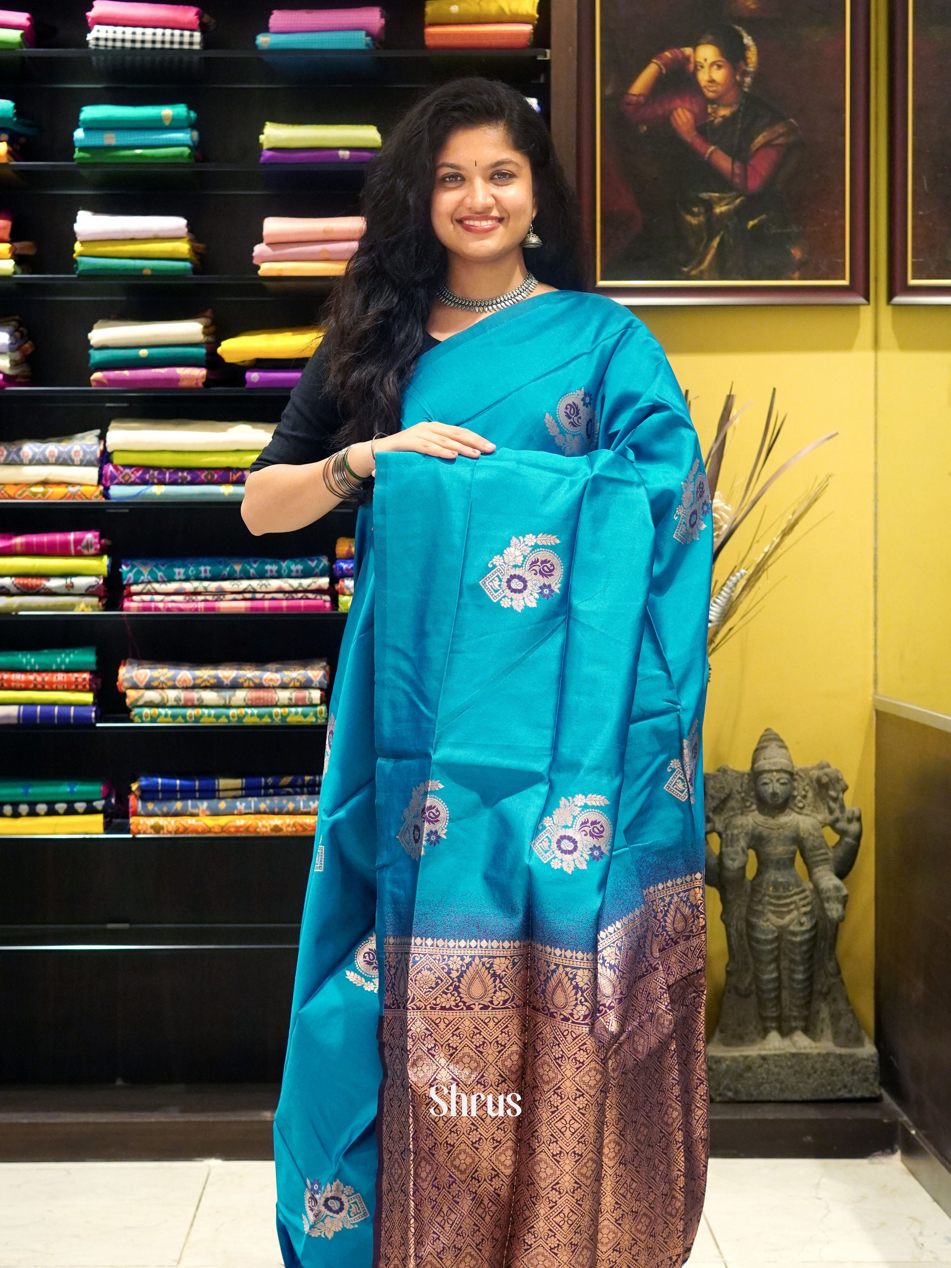 Blue And Wine- Semi Soft silk Saree