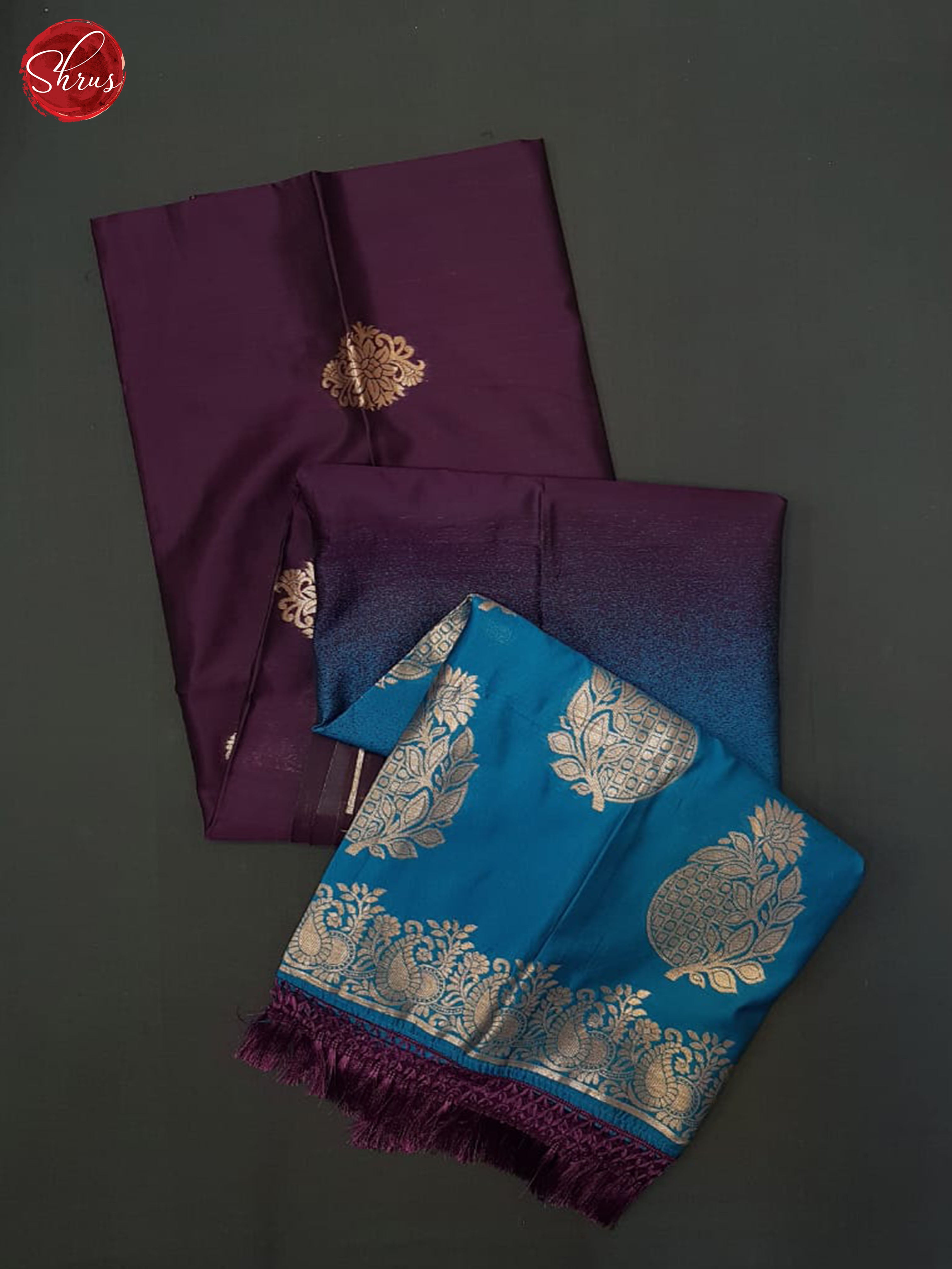 Wine and Blue- Semi Softsilk Saree - Shop on ShrusEternity.com