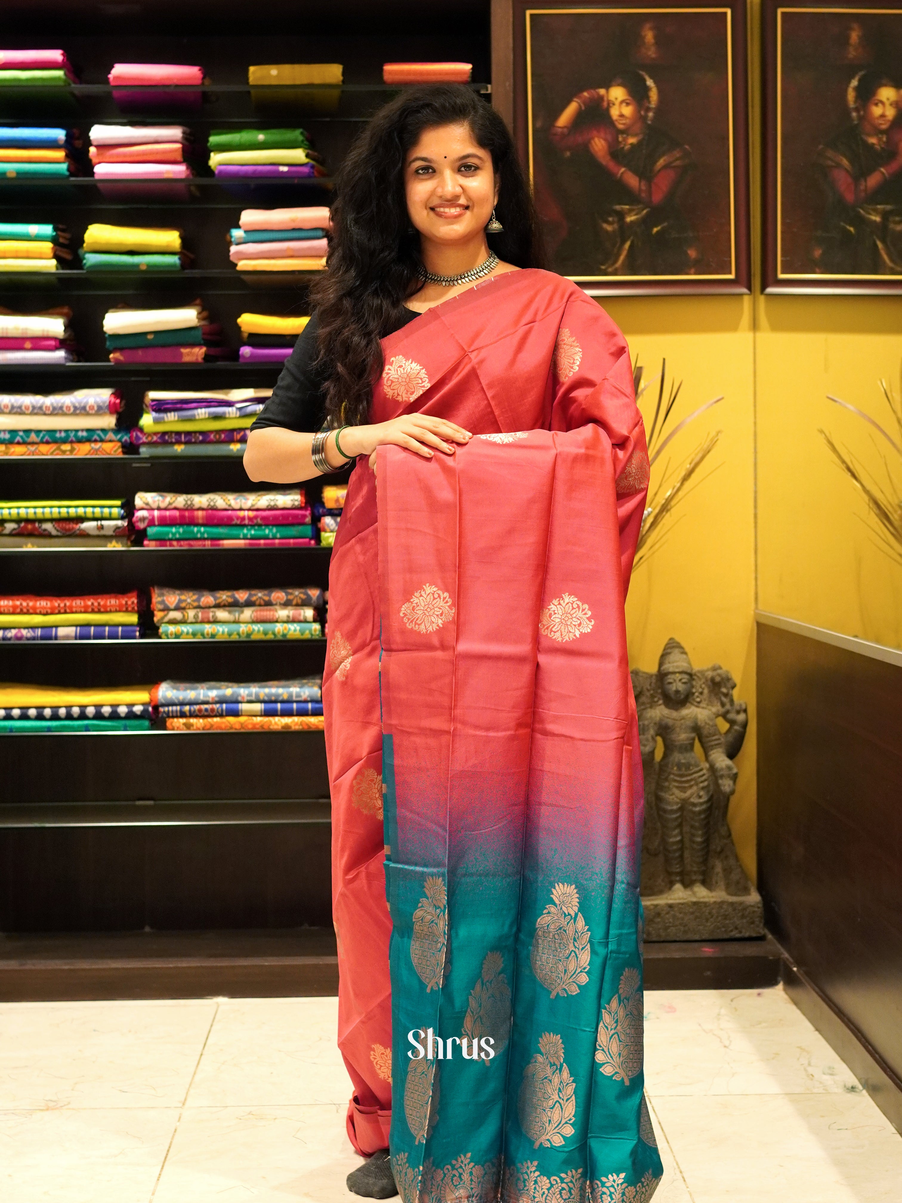 Pink And Green- Semi soft silk saree