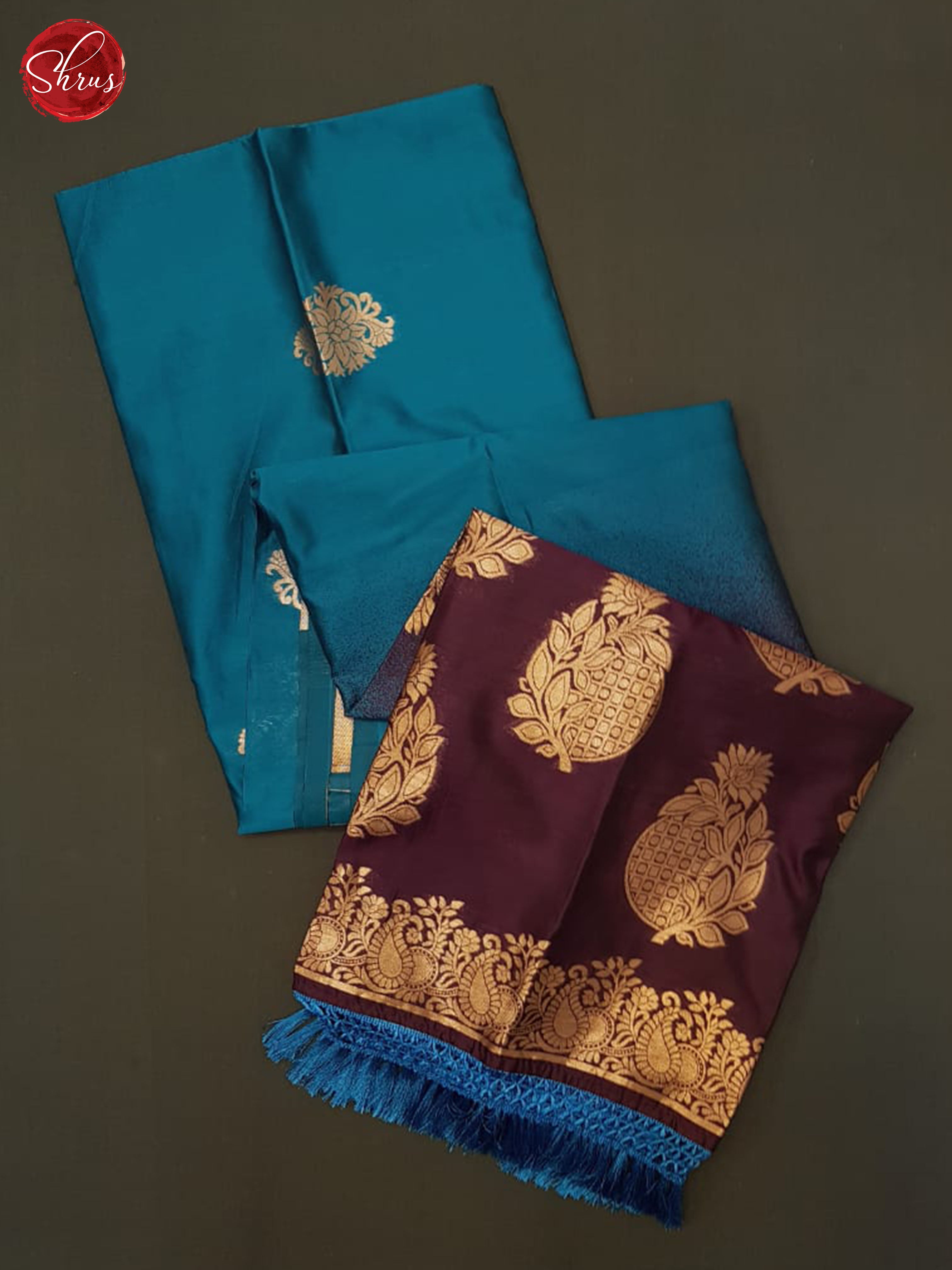 Blue and Wine - Semi Softsilk Saree - Shop on ShrusEternity.com
