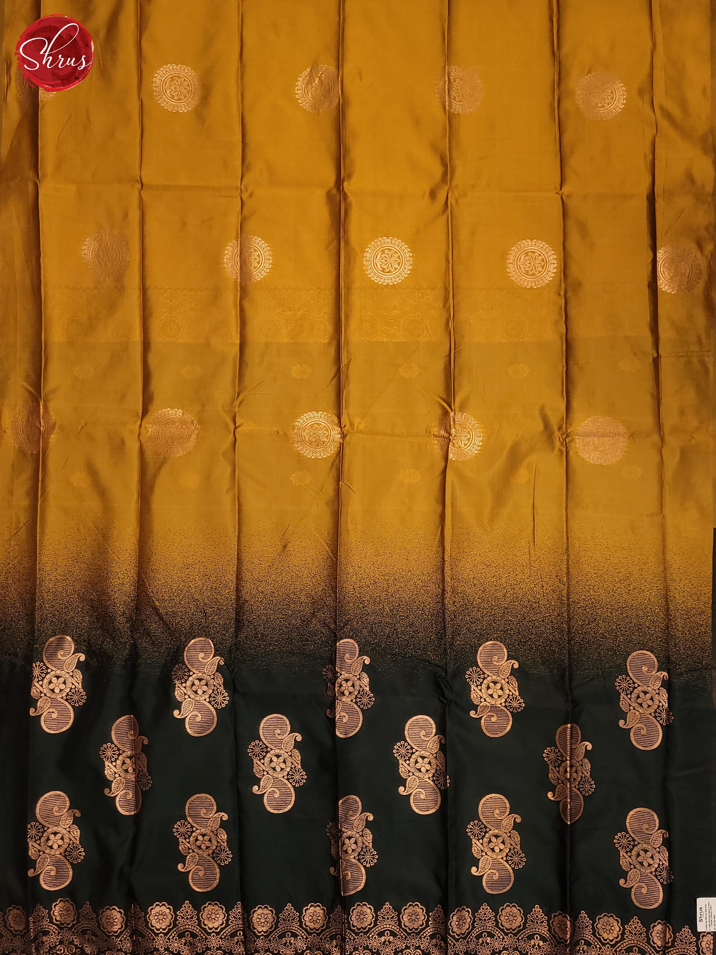 Yellow & Bottle Green- Semi Softsilk Saree - Shop on ShrusEternity.com