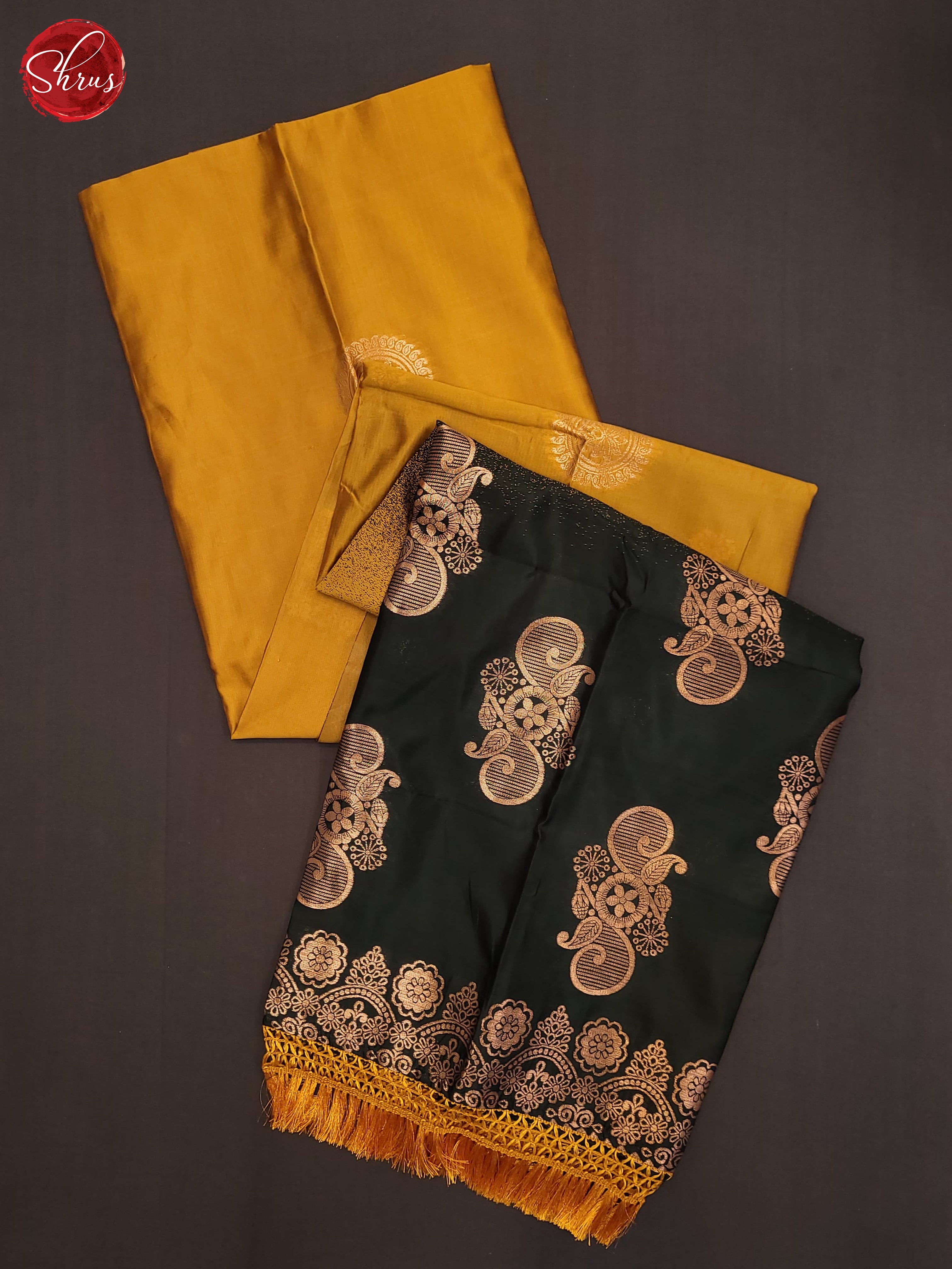 Yellow & Bottle Green- Semi Softsilk Saree - Shop on ShrusEternity.com