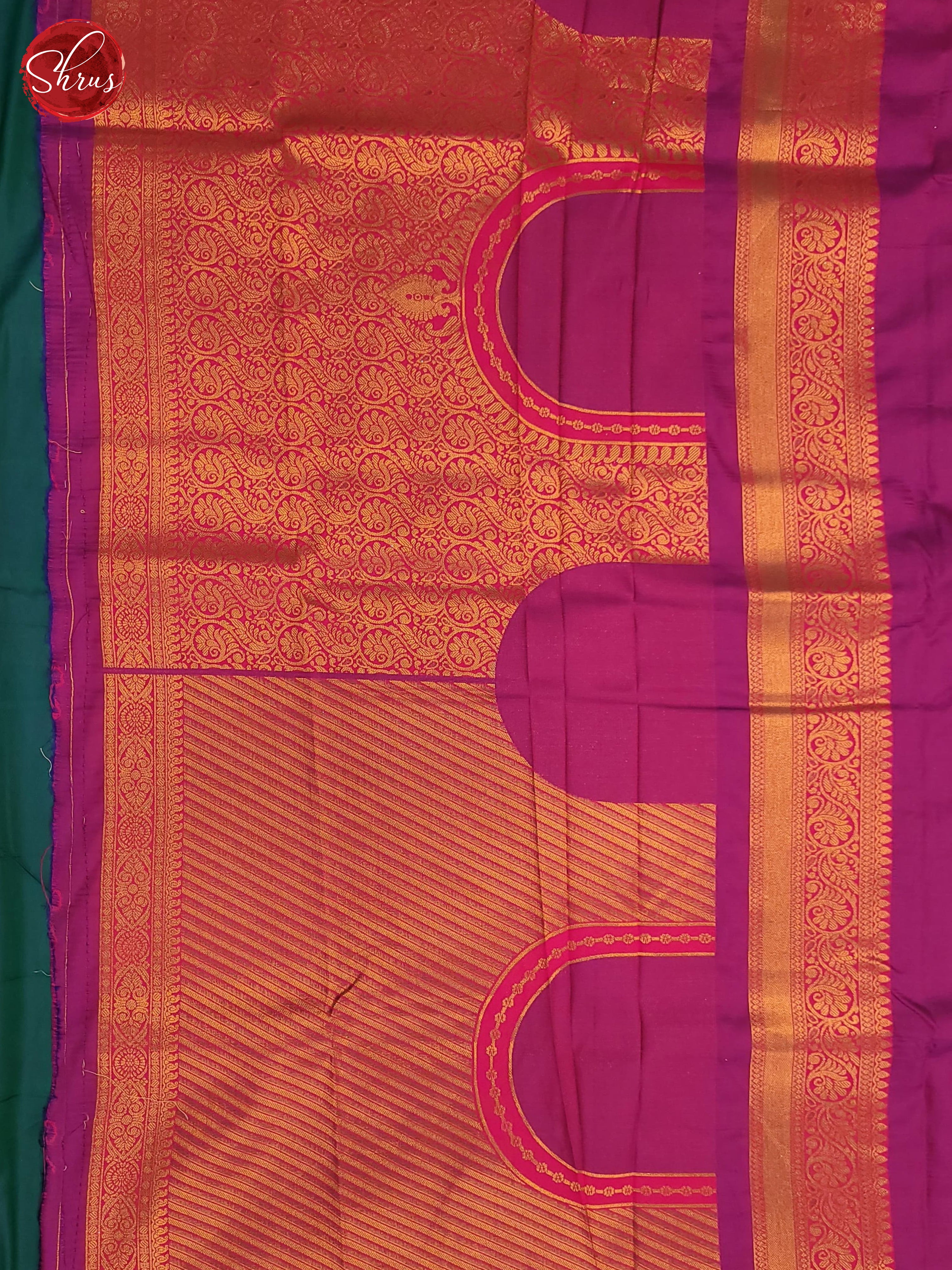 Peacock Green  & Pink  - Semi Kanchipuram Saree - Shop on ShrusEternity.com