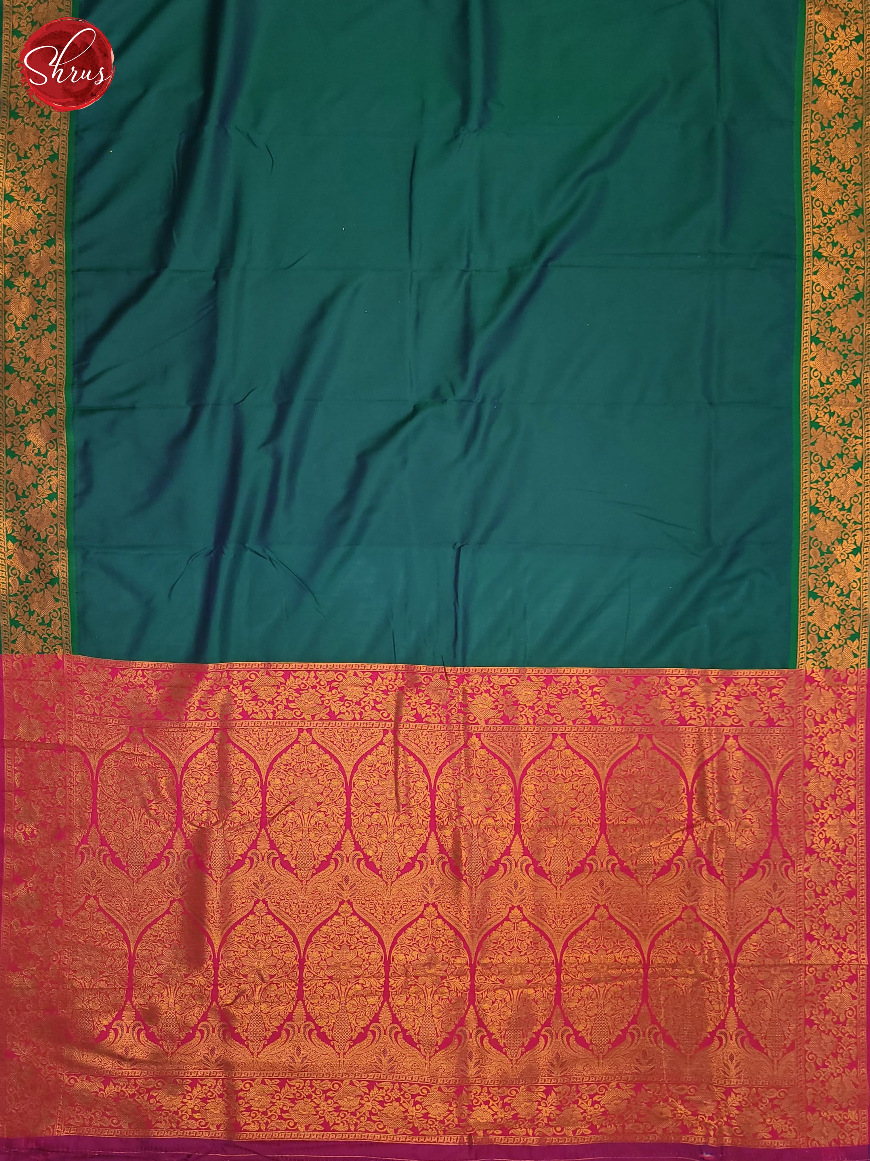 Peacock Green  & Pink  - Semi Kanchipuram Saree - Shop on ShrusEternity.com