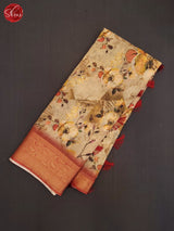 Beige &  Brown - Art Linen Saree - Shop on ShrusEternity.com