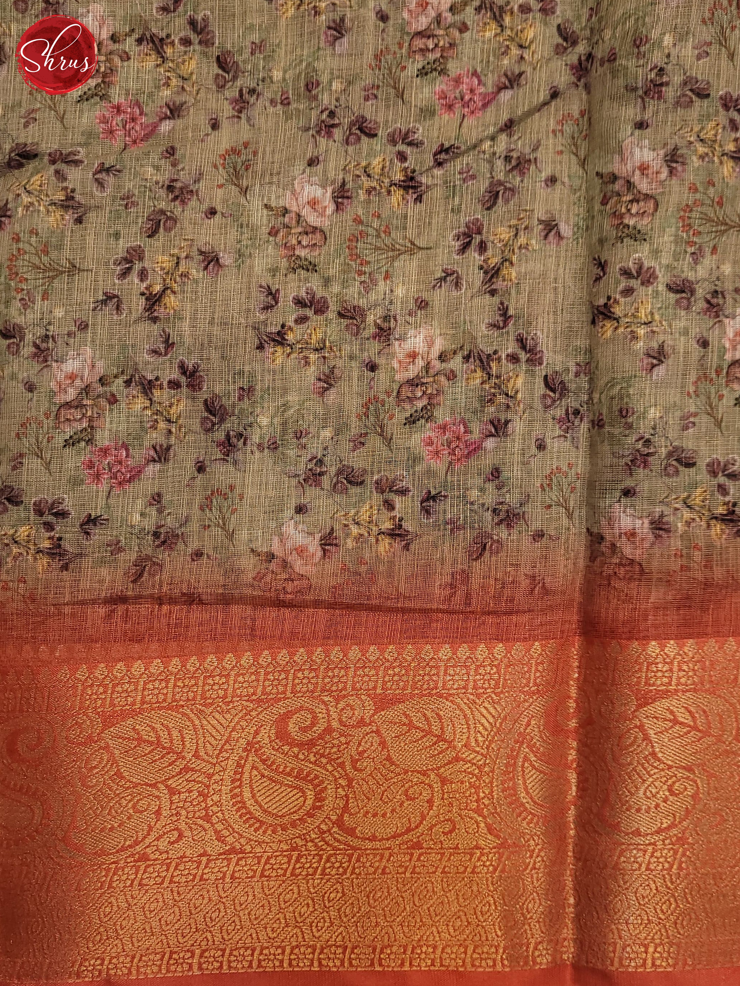 Elachi Green & Orange - Artn linen Saree - Shop on ShrusEternity.com