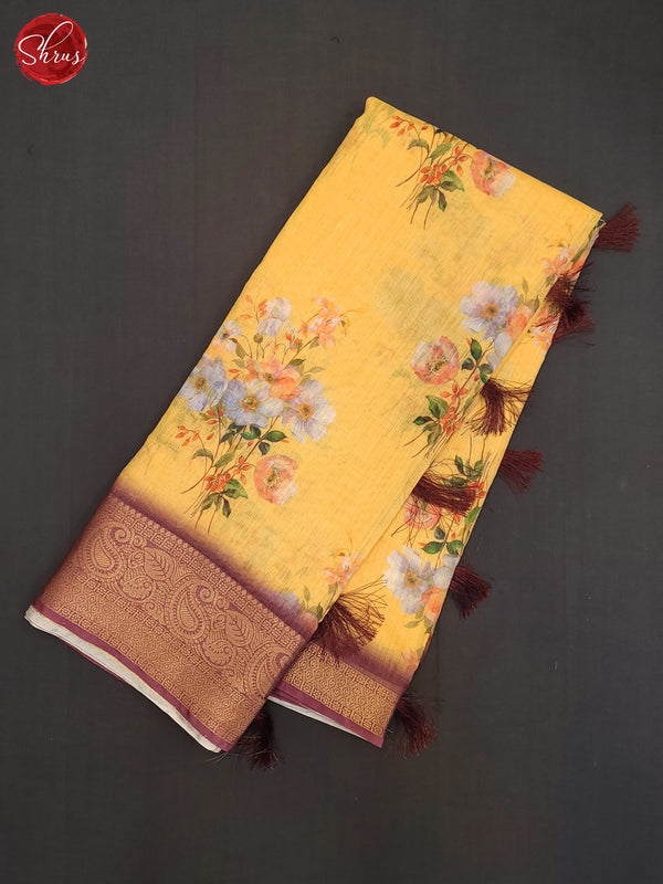 Yellow & Brown- Art Linen Saree - Shop on ShrusEternity.com